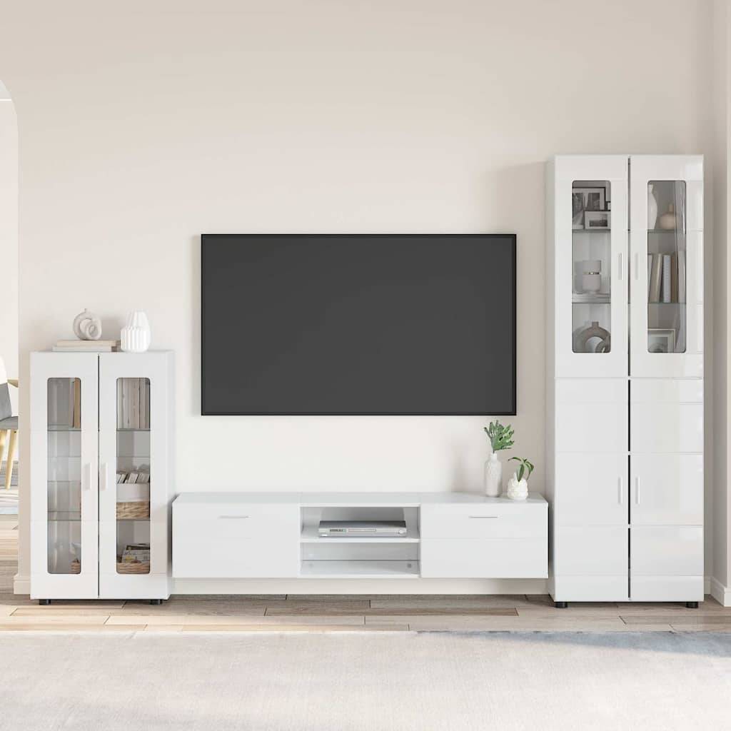 vidaXL TV-Schrankset mit Tür FLORIN 3 pcs Hochglanz Weiß Holzwerkstoff
