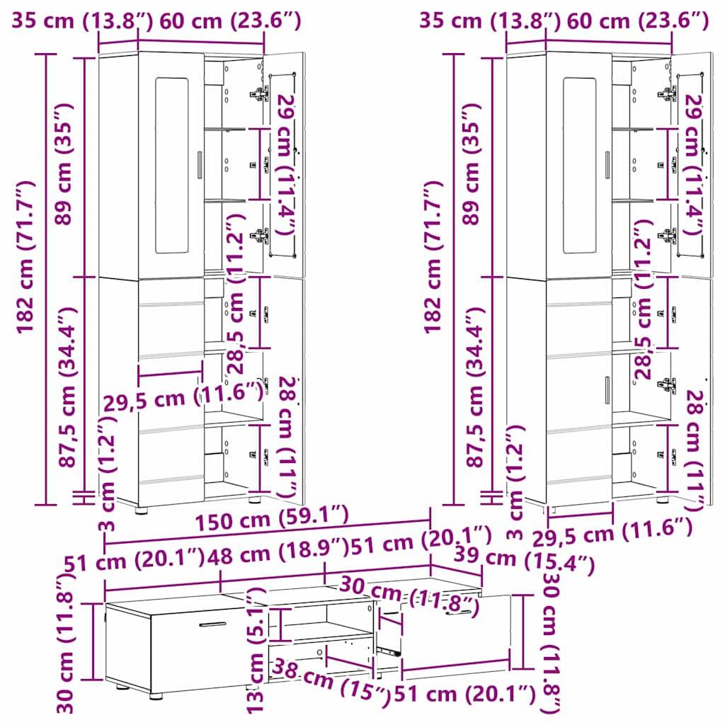 vidaXL TV-Schrankset FLORIN 3 pcs Geräucherte Eiche Holzwerkstoff