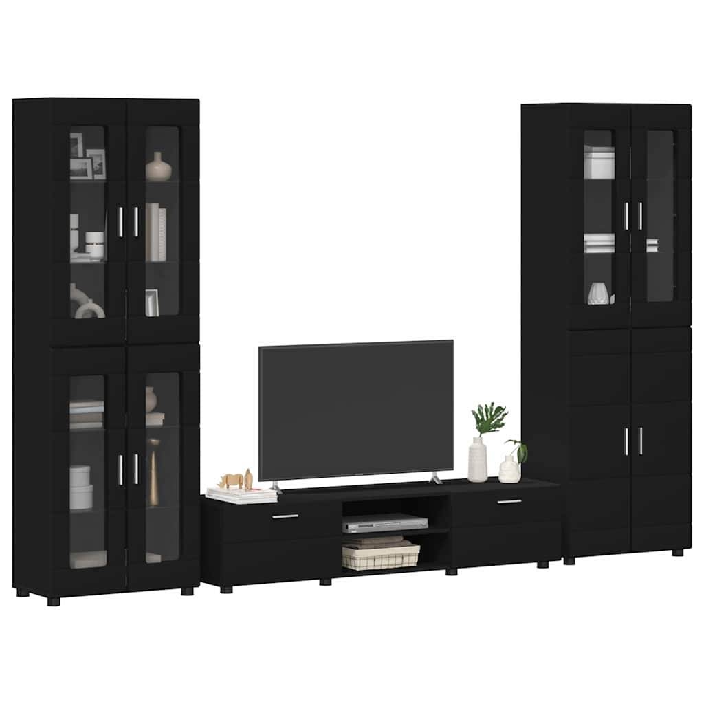 vidaXL TV-Schrankset mit Schubladen FLORIN 3 pcs Schwarz Holzwerkstoff