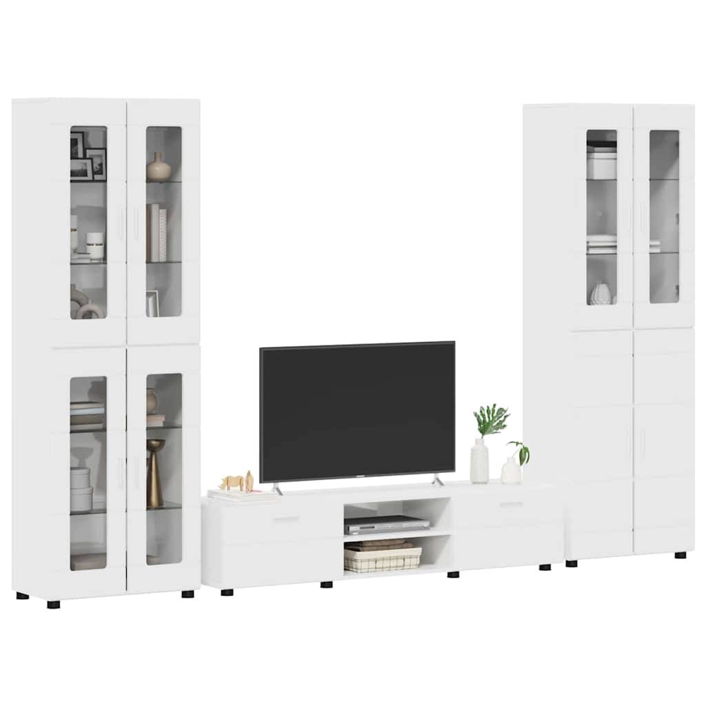 vidaXL TV-Schrankset mit Tür FLORIN 3 pcs Hochglanz Weiß Holzwerkstoff