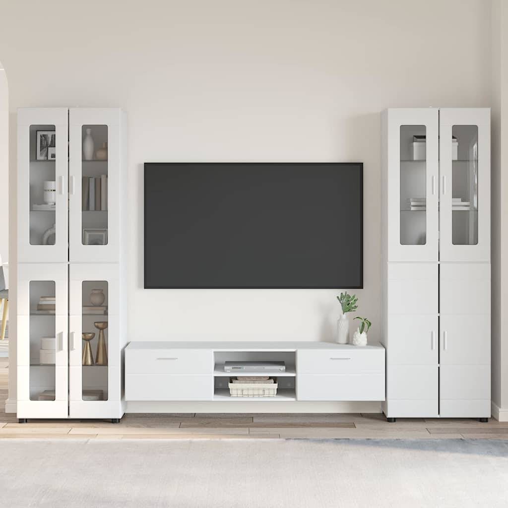 vidaXL TV-Schrankset mit Tür FLORIN 3 pcs Hochglanz Weiß Holzwerkstoff