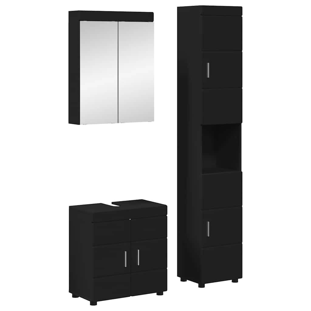vidaXL Badezimmermöbel-Set mit Regal TULUM Schwarz Holzwerkstoff