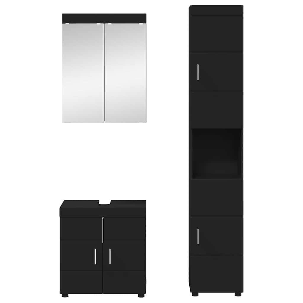 vidaXL Badezimmermöbel-Set mit Regal TULUM Schwarz Holzwerkstoff