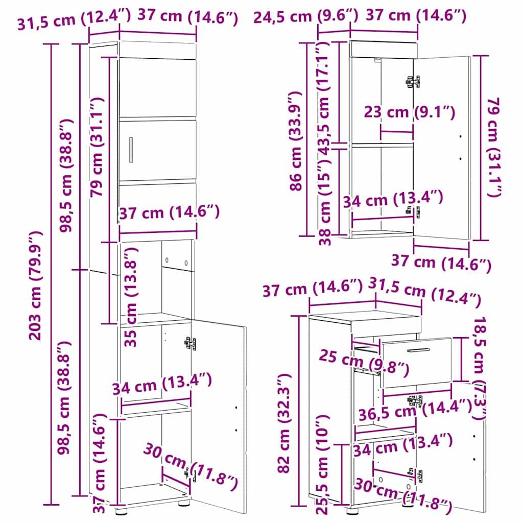 vidaXL Badezimmermöbel-Set mit Regal TULUM Graues Sonoma Holzwerkstoff