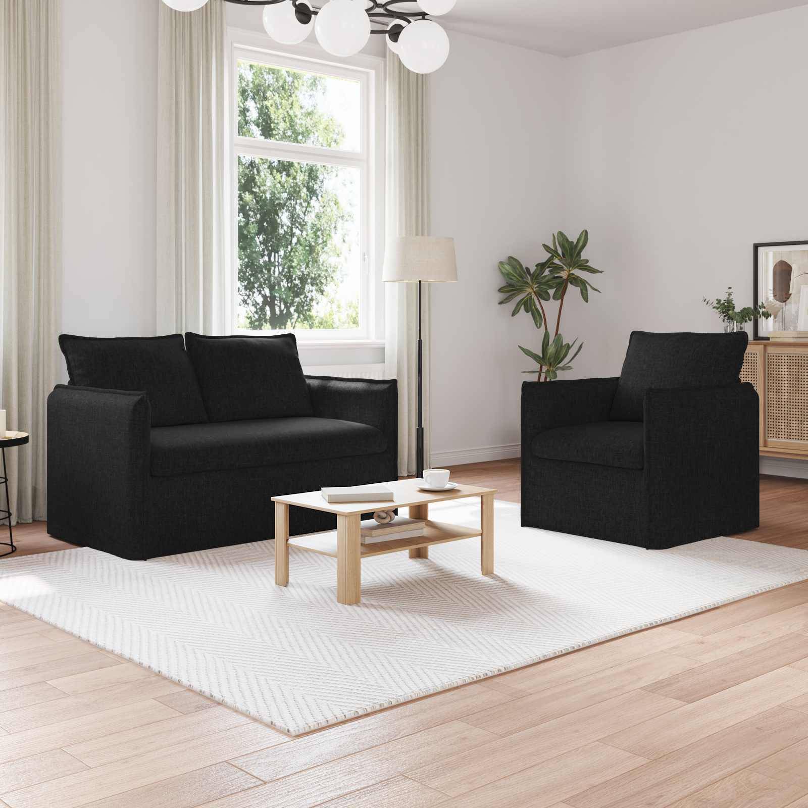 vidaXL Sofa Set 2 pcs Schwarz 136 x 82 x 85 cm Stoff