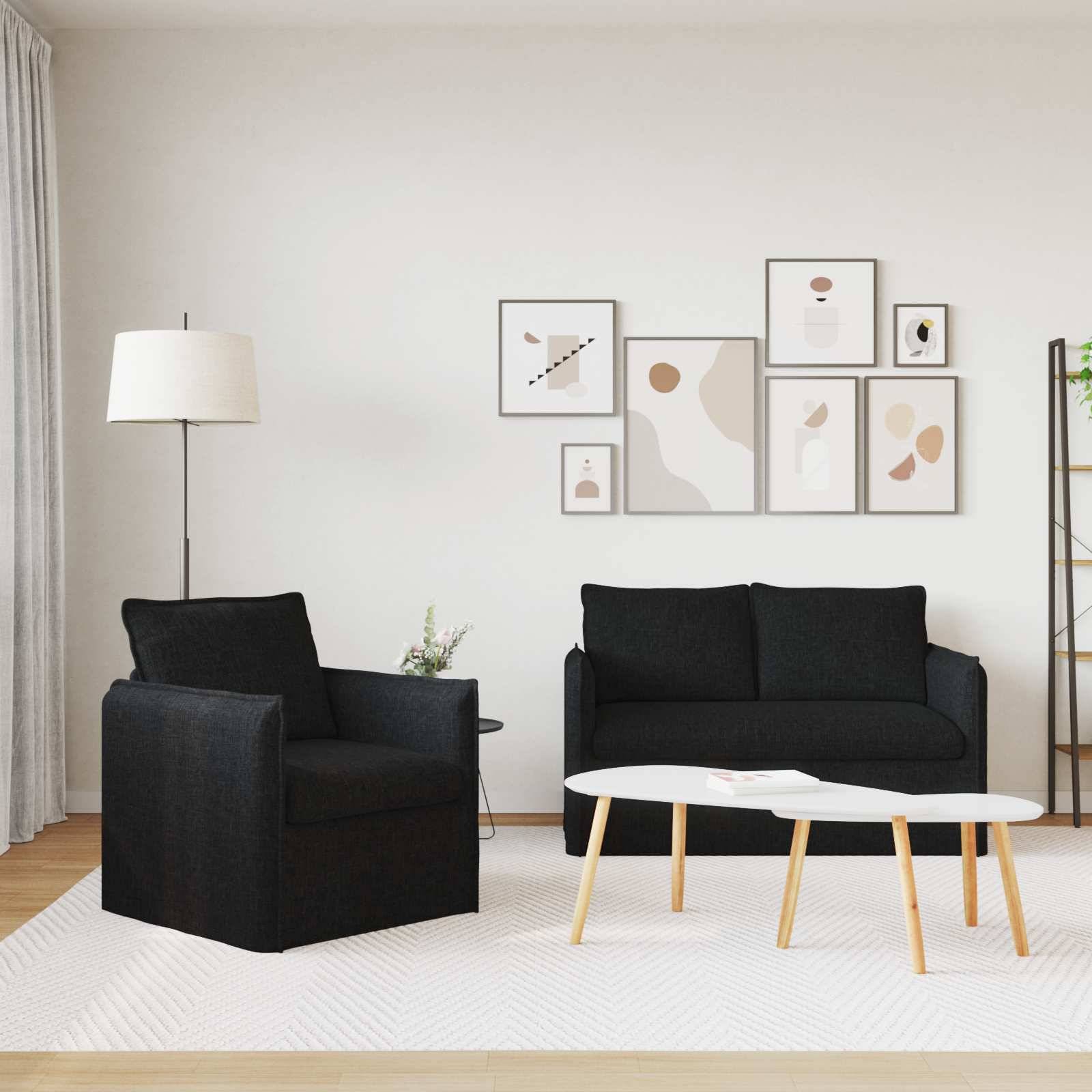 vidaXL Sofa Set 2 pcs Schwarz 136 x 82 x 85 cm Stoff