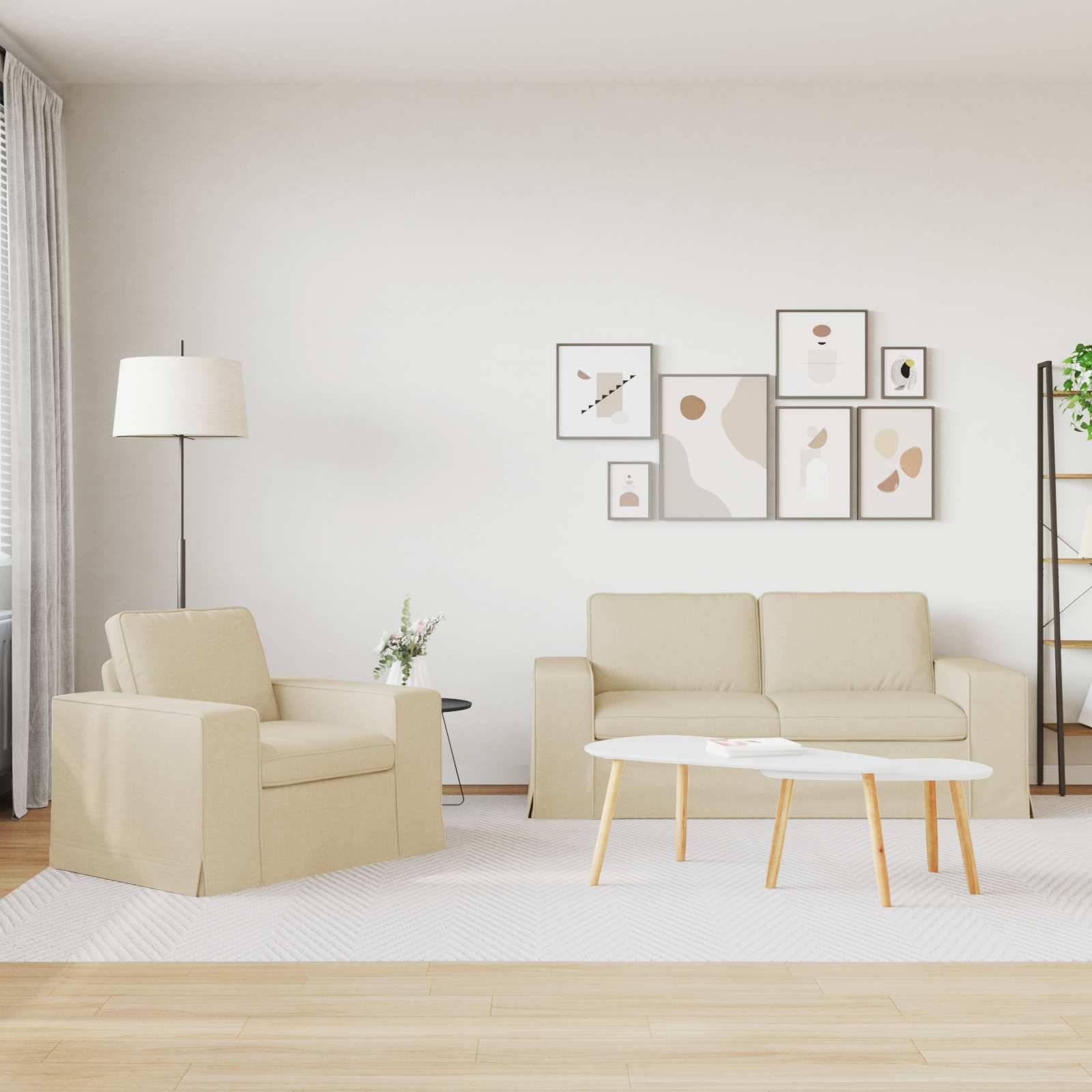 vidaXL Sofa 2 pcs Creme 182 x 80 x 82 cm Stoff