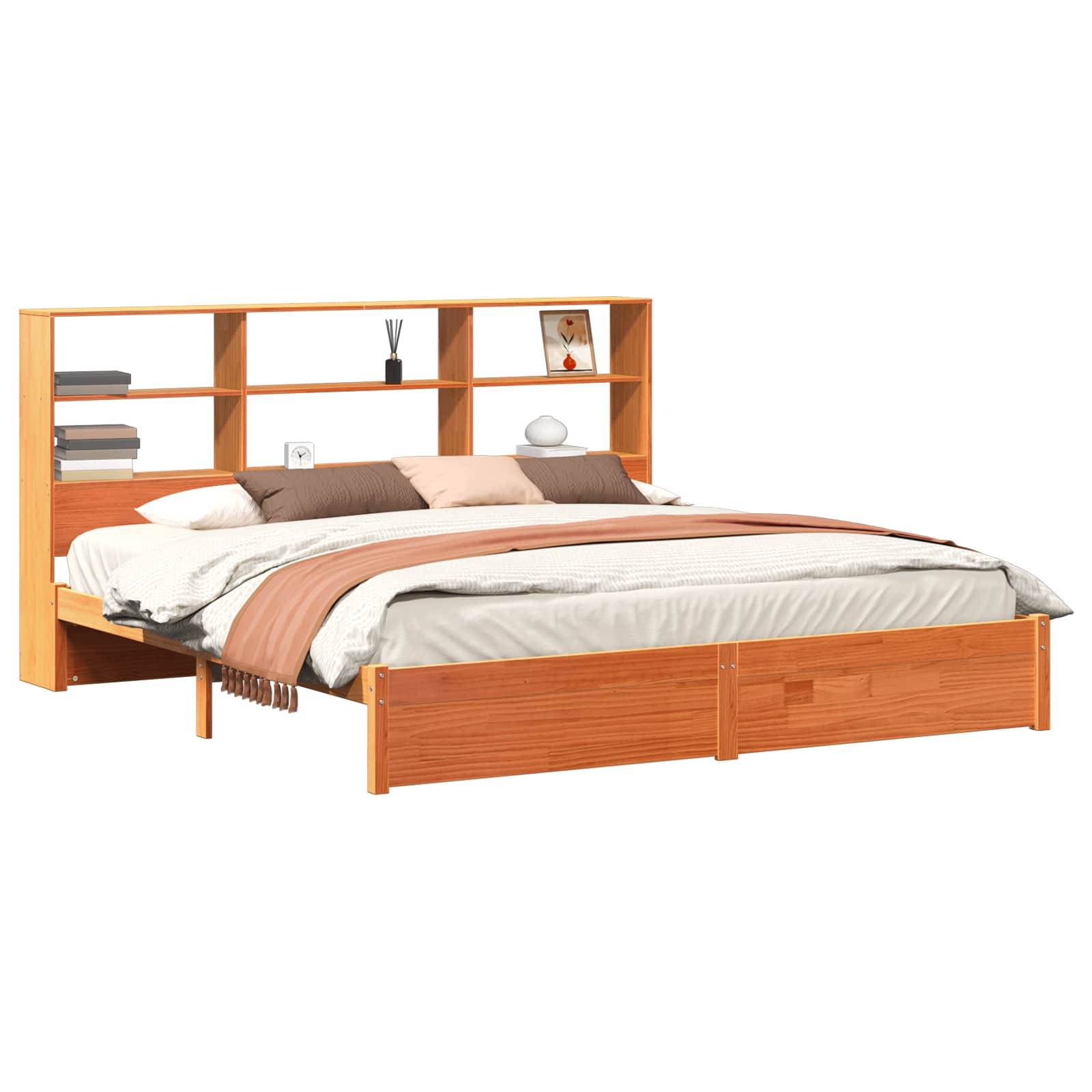 vidaXL Bettgestell mit Aufbewahrungskopfteil Wachsbraun 180 x 200 cm