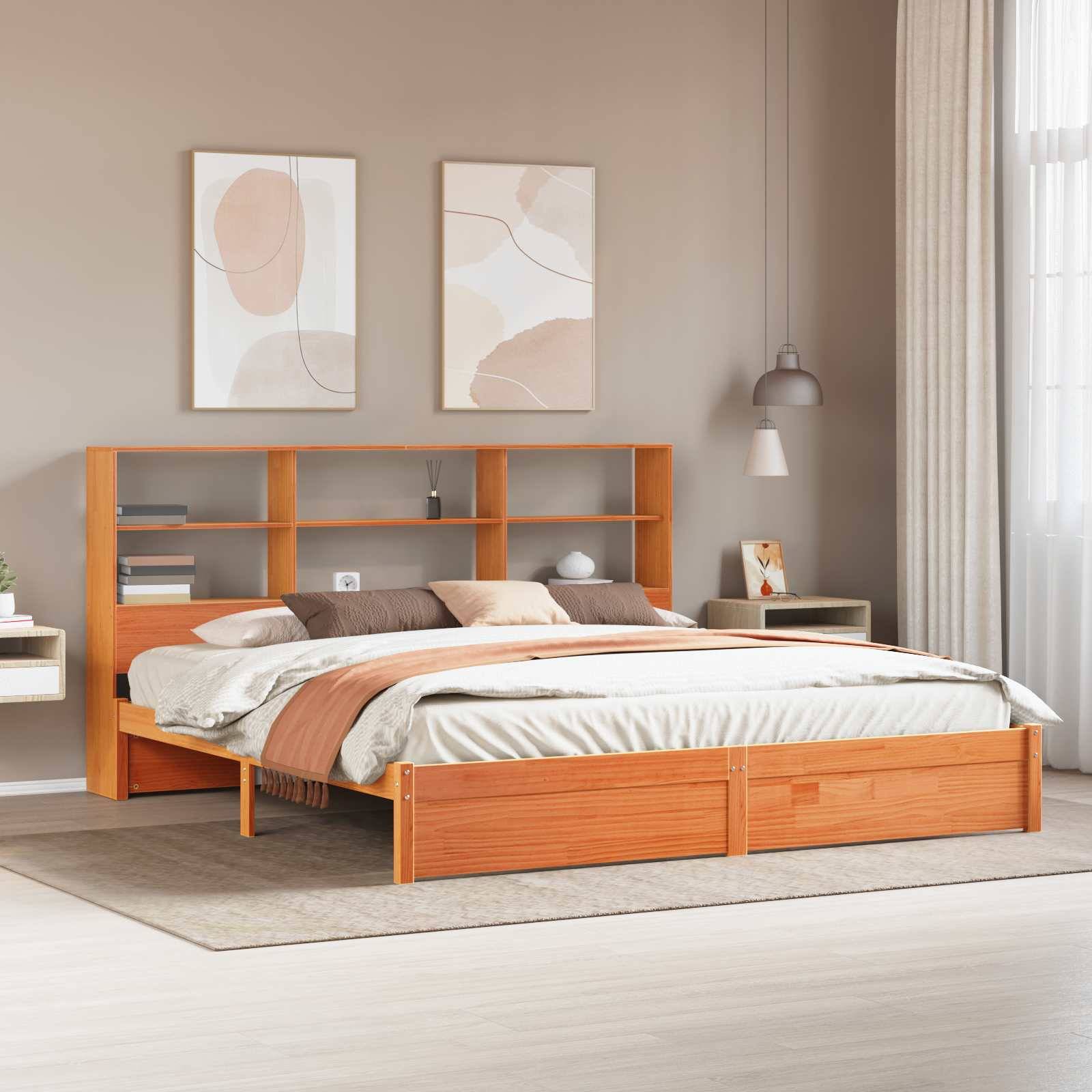 vidaXL Bettgestell mit Aufbewahrungskopfteil Wachsbraun 200 x 200 cm