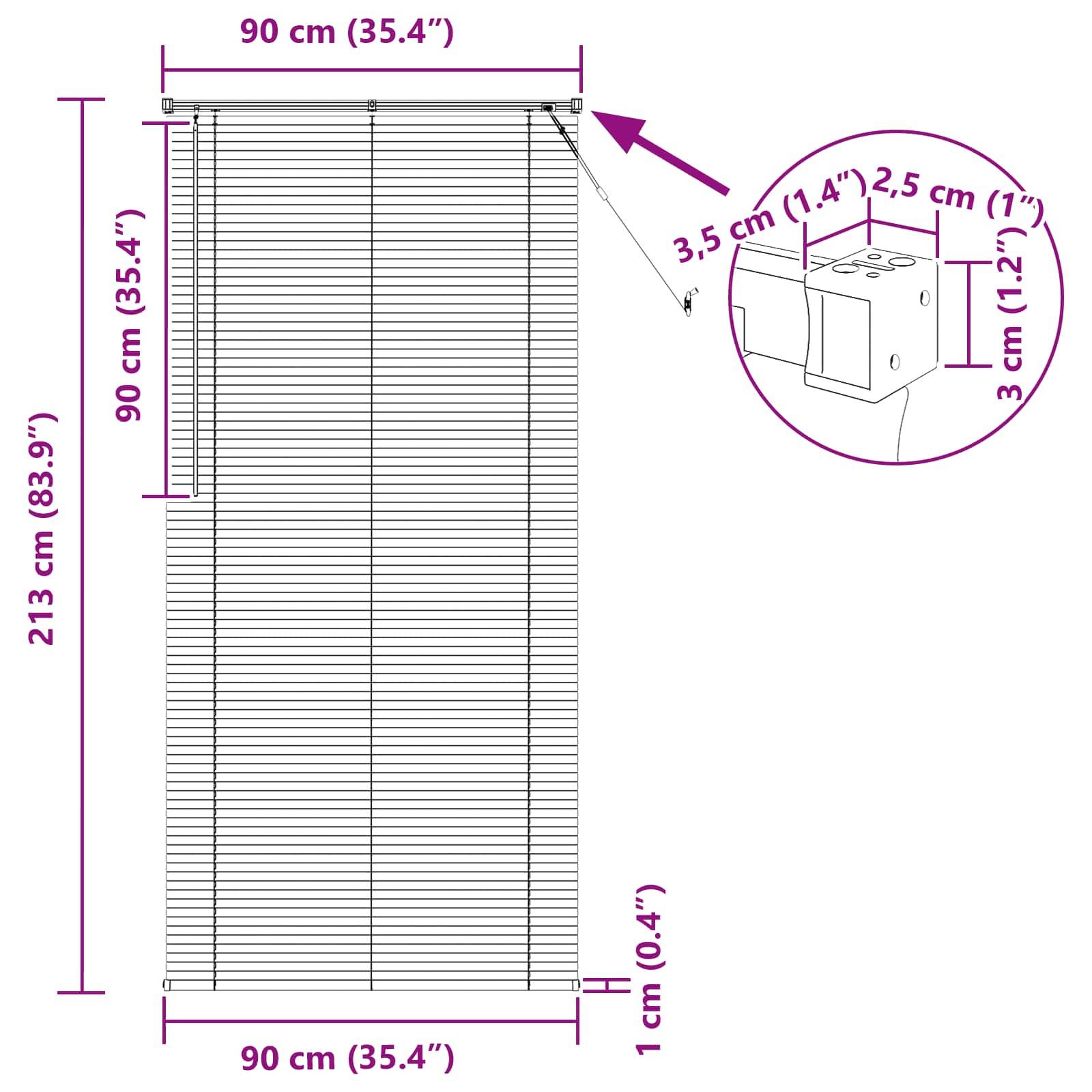 „Abbildung von Vertikaljalousien mit Maßen: 213 cm (83,9
