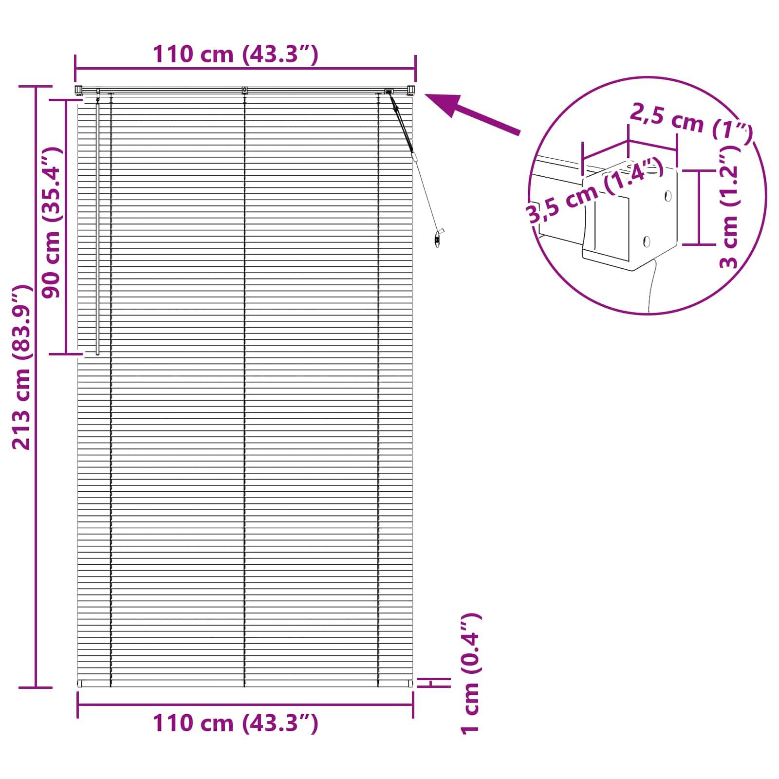 vidaXL Venetianer Jalousie Schwarz 213 x 110 cm PVC