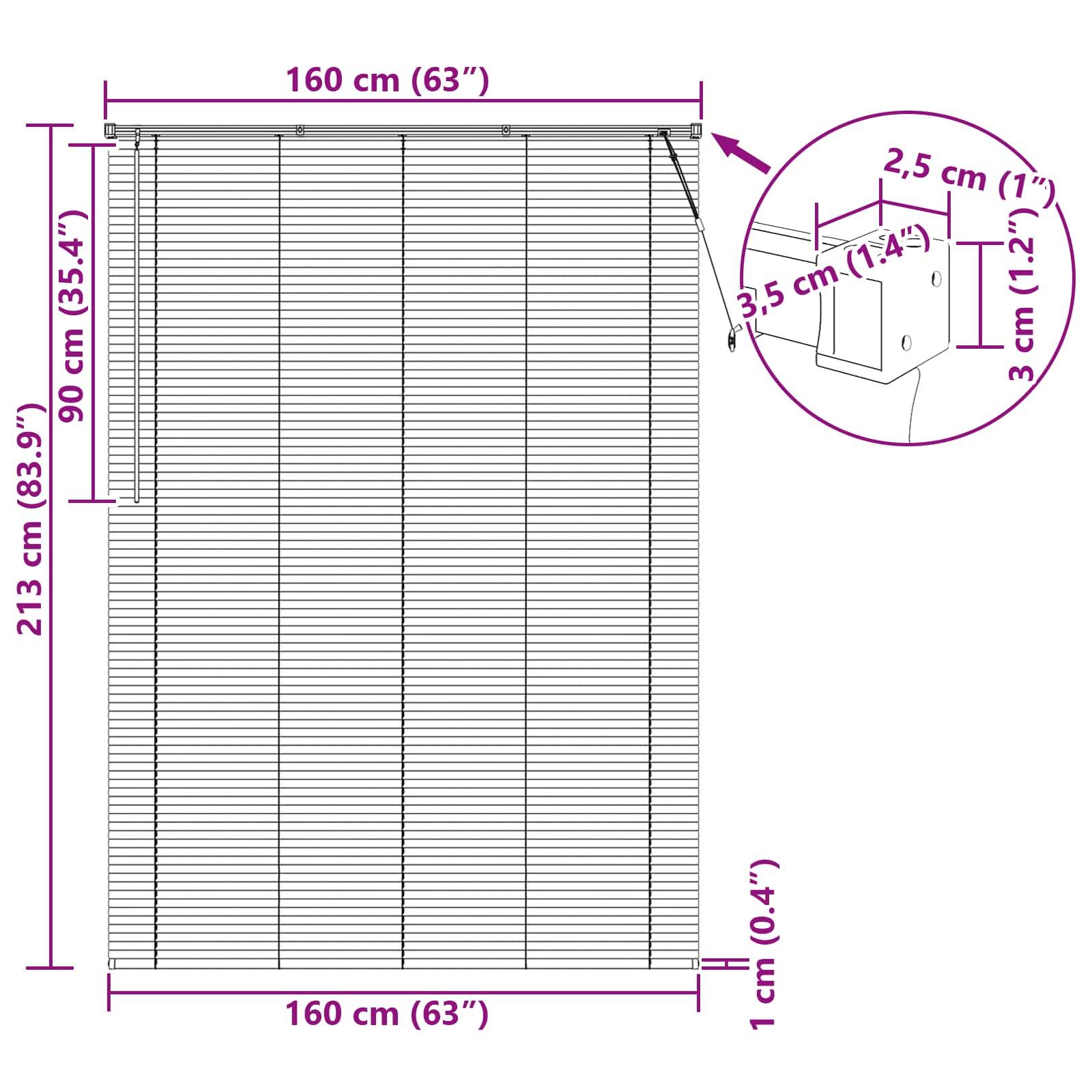 Diagramm von Vertikaljalousien: 160 cm (63