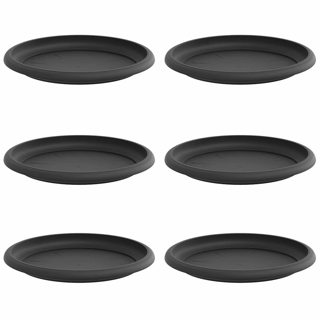 Sechs schwarze runde Silikon-Tischsets in zwei Reihen angeordnet, jedes mit erhöhtem Rand.