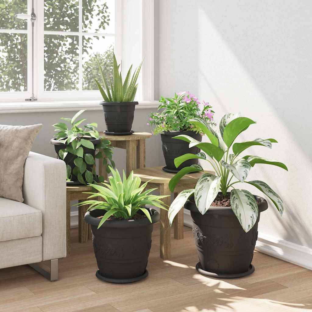 vidaXL Runde Blumenplatte 6 pcs Schwarz Ø 14 x 2 cm Kunststoff