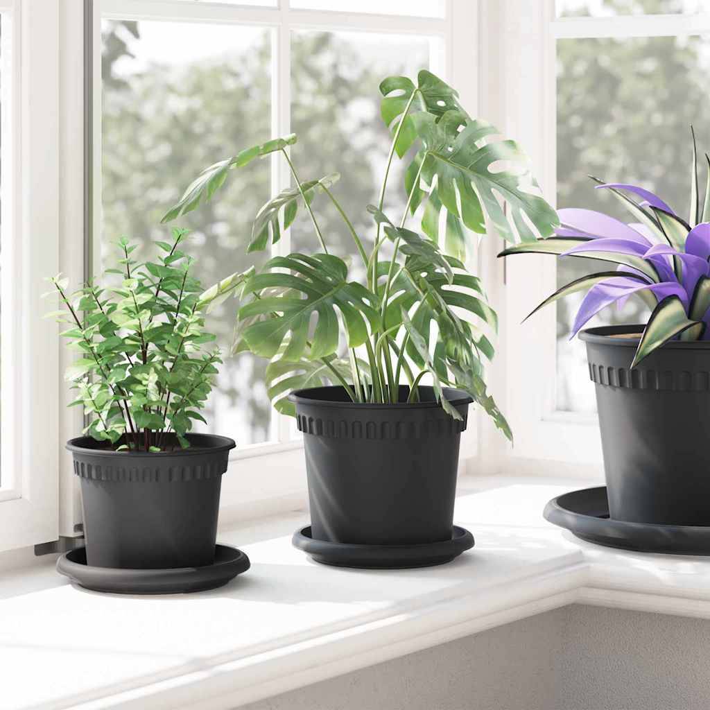 vidaXL Runde Blumenplatte 6 pcs Schwarz Ø 14 x 2 cm Kunststoff