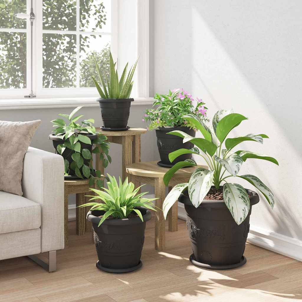 vidaXL Runde Blumenplatte 6 pcs Schwarz Ø 14 x 2 cm Kunststoff