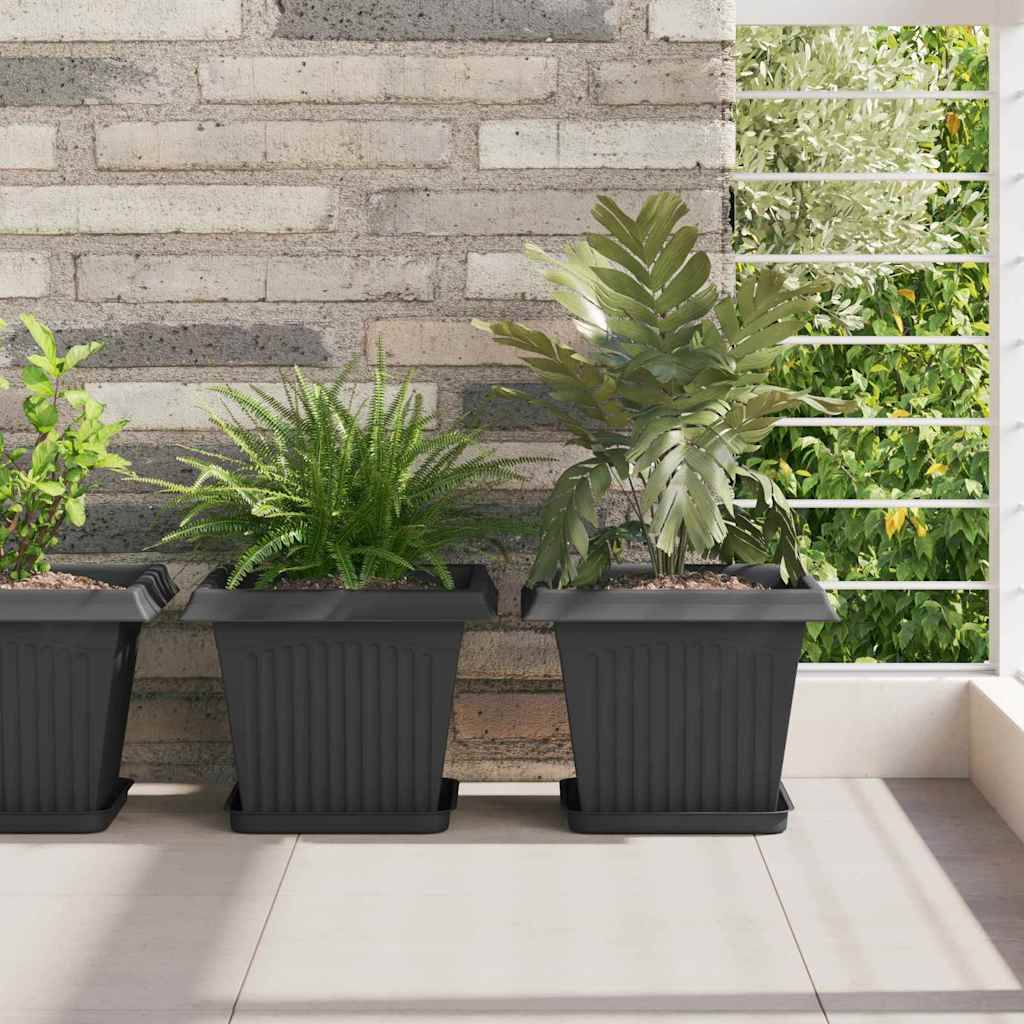 vidaXL Quadratisches Blumentablett 24 pcs Schwarz 21 x 21 x 2 cm