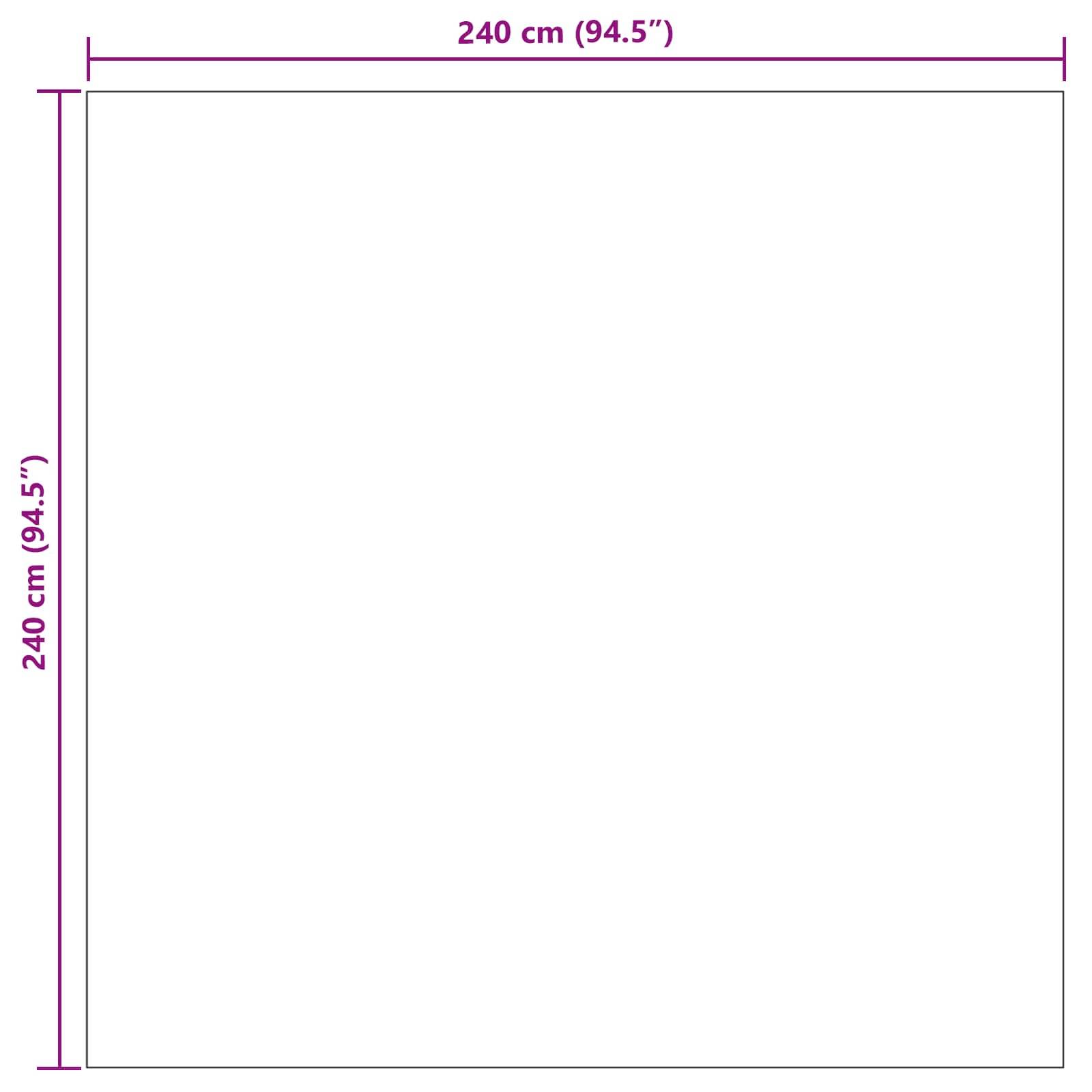Ein Quadrat mit Seitenlängen von 240 cm (94,5 Zoll) auf jeder Seite, über die oberen und seitlichen Kanten beschriftet.