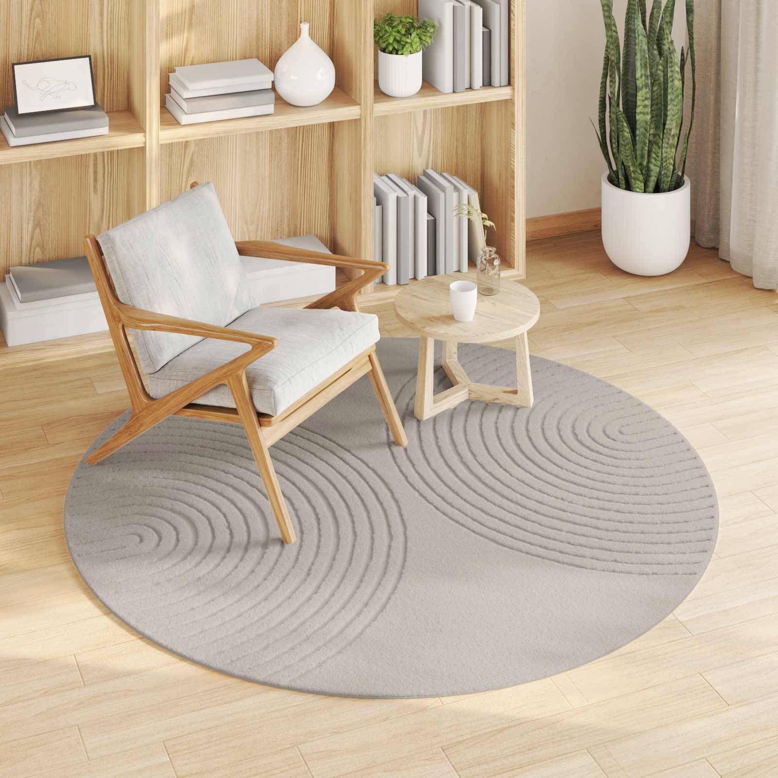 vidaXL Bereichsteppiche Rund GALATI Creme Ø 120 CM Polyester