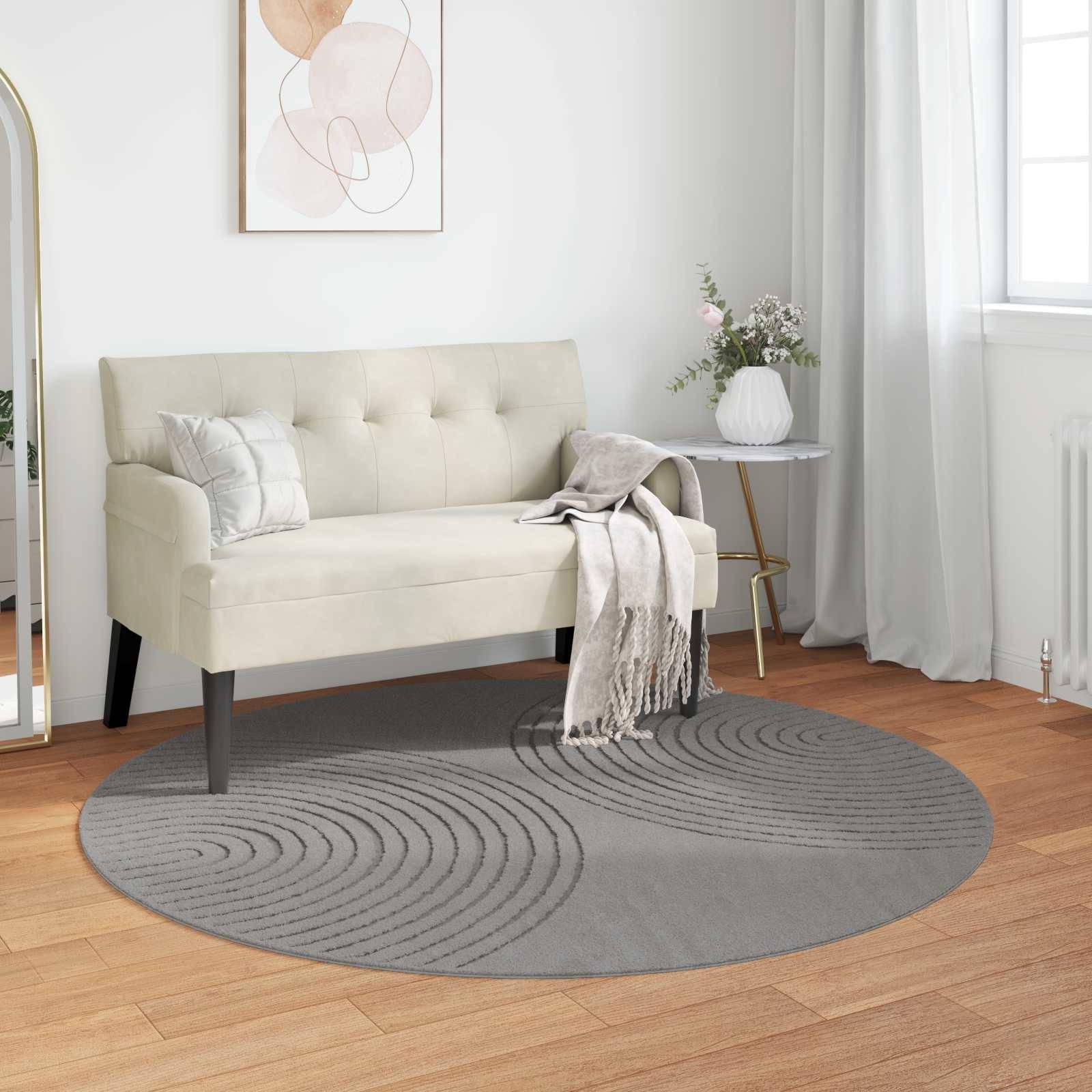 vidaXL Bereichsteppiche Rund GALATI Grau Ø 160 CM Polyester