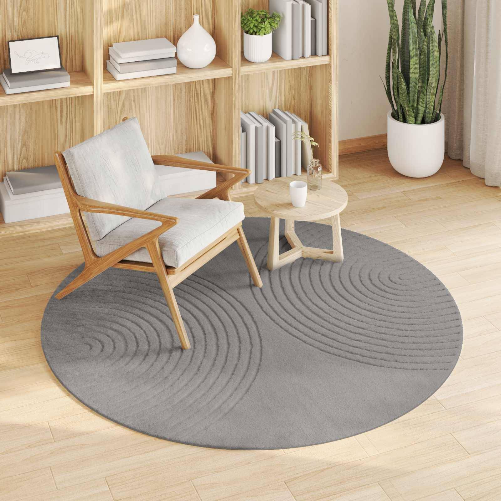vidaXL Bereichsteppiche Rund GALATI Grau Ø 120 CM Polyester