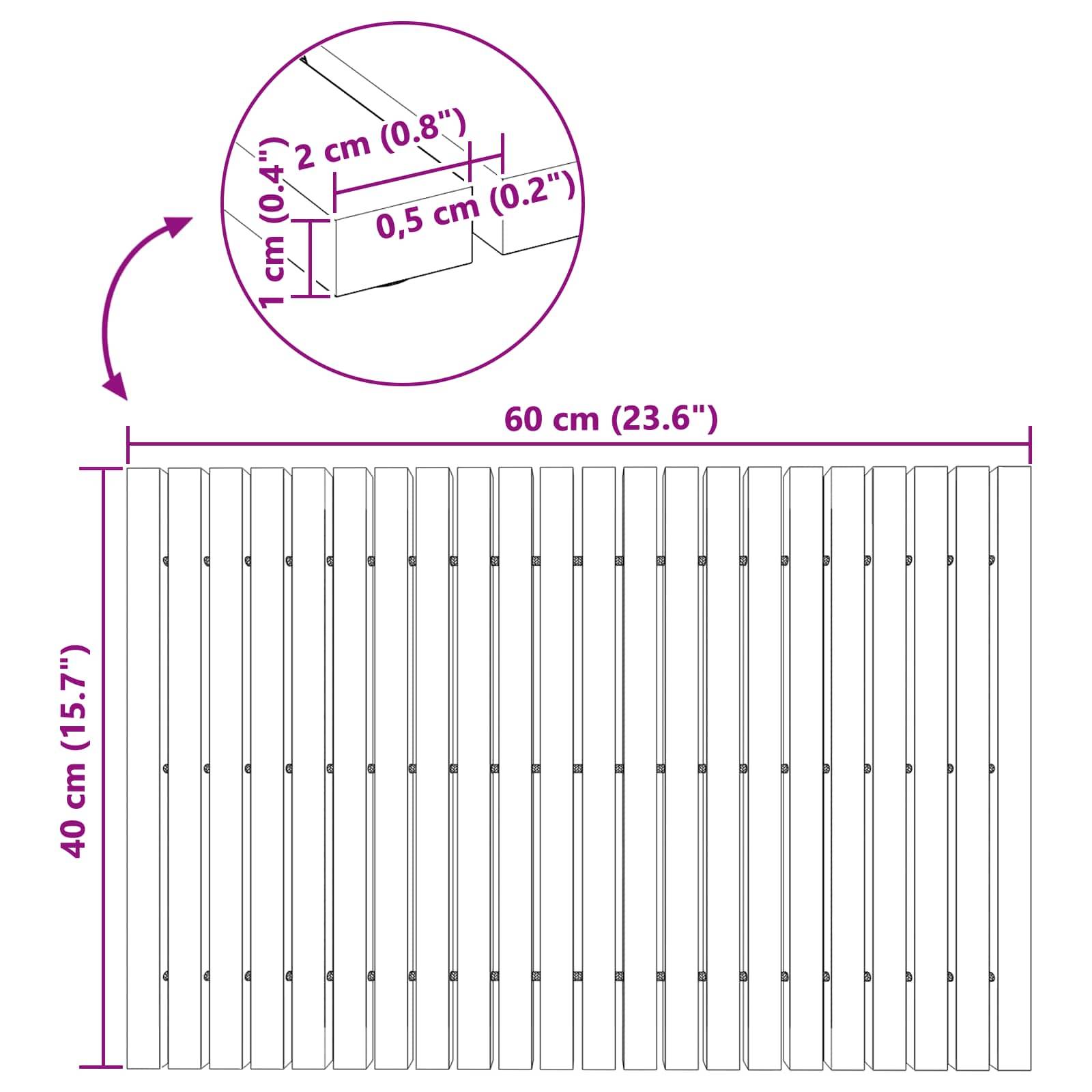 Diagramm aus Holzleisten mit Abmessungen: 60 cm (23,6