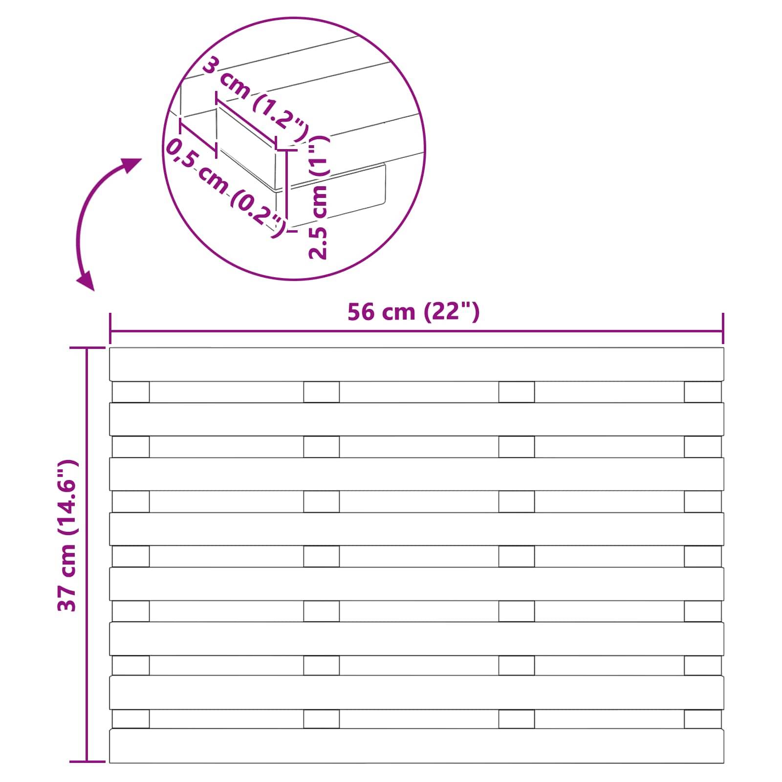vidaXL Badematte Uni Braun 56 x 37 cm Holz