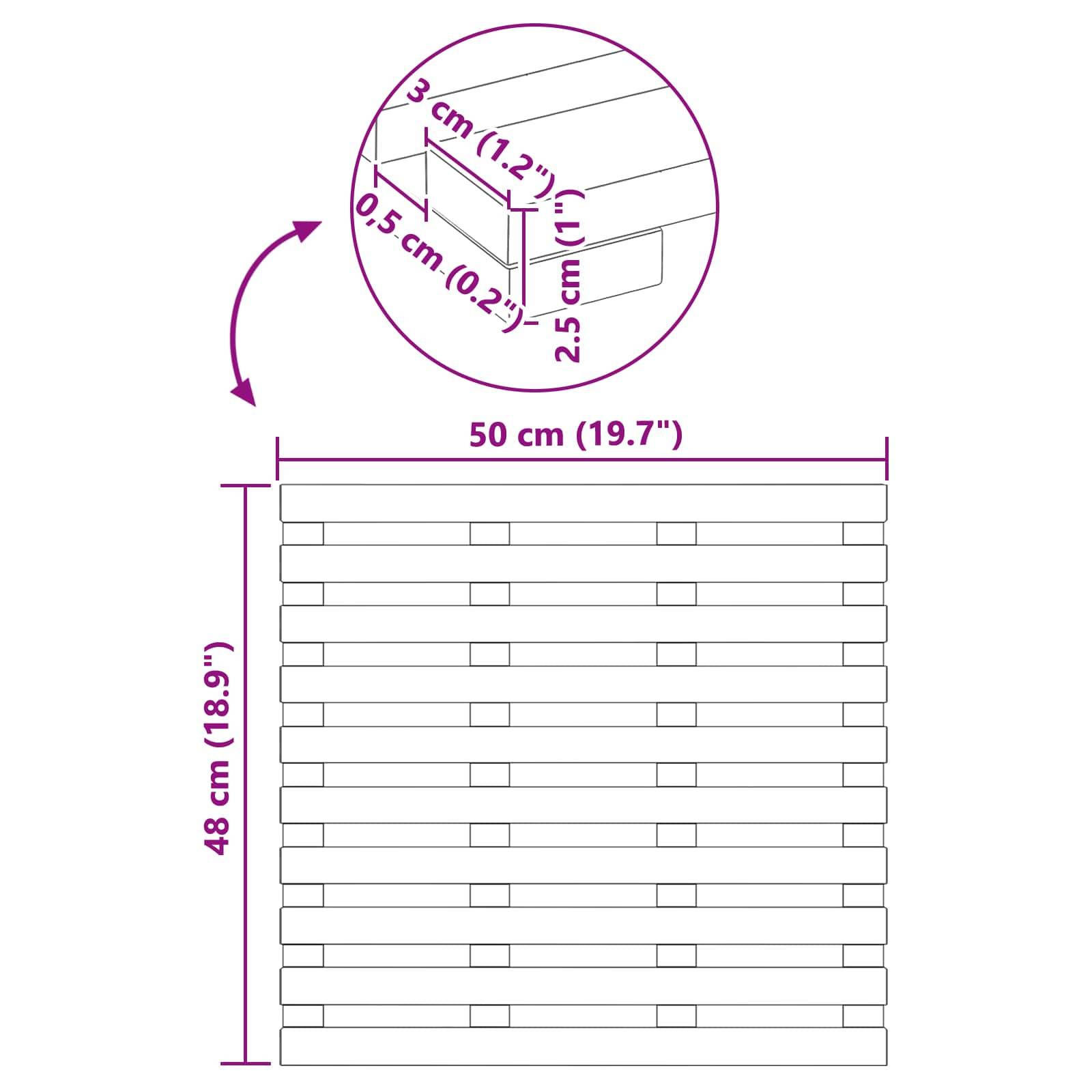 vidaXL Badematte Uni Braun 50 x 48 cm Holz