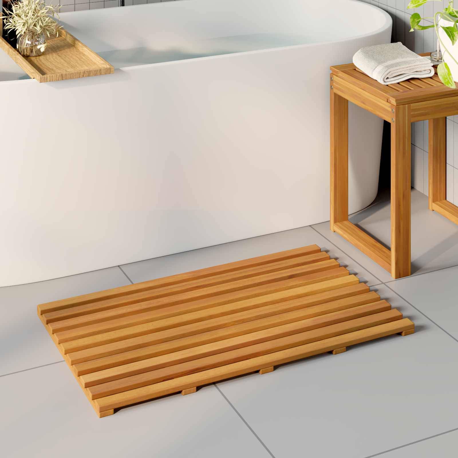 vidaXL Badematte Uni Braun 80 x 48 cm Holz