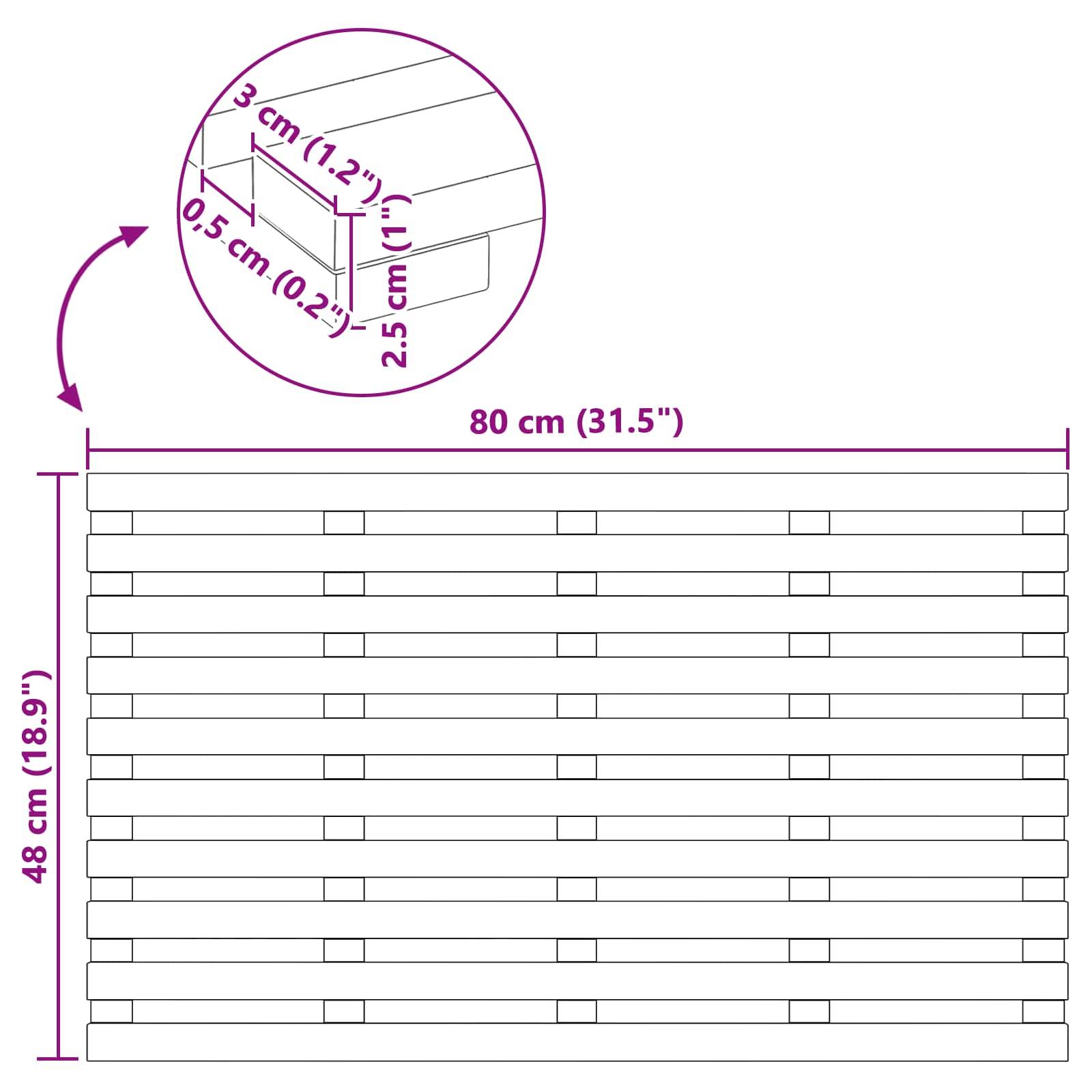 vidaXL Badematte Uni Braun 80 x 48 cm Holz