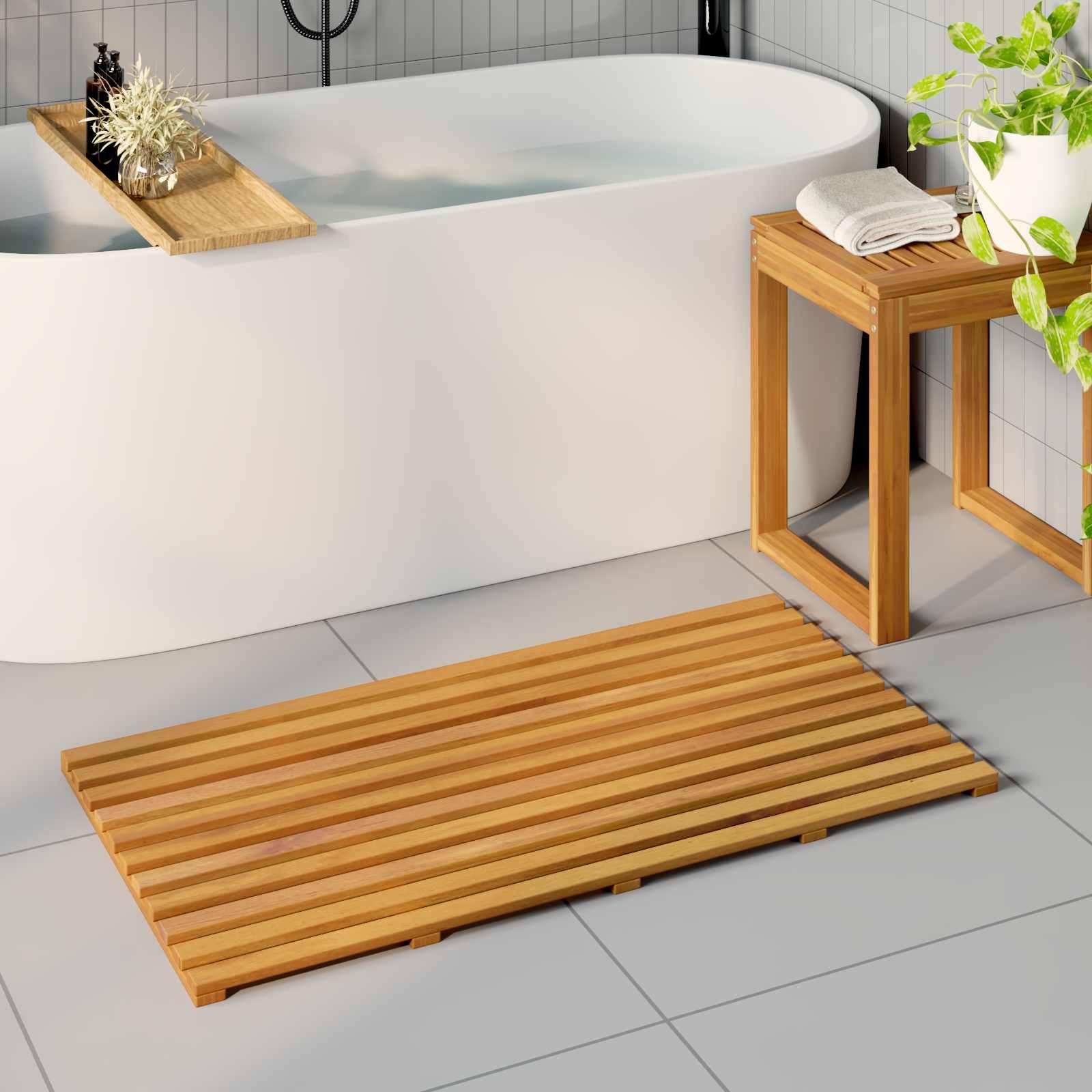 vidaXL Badematte Uni Braun 100 x 53 cm Holz