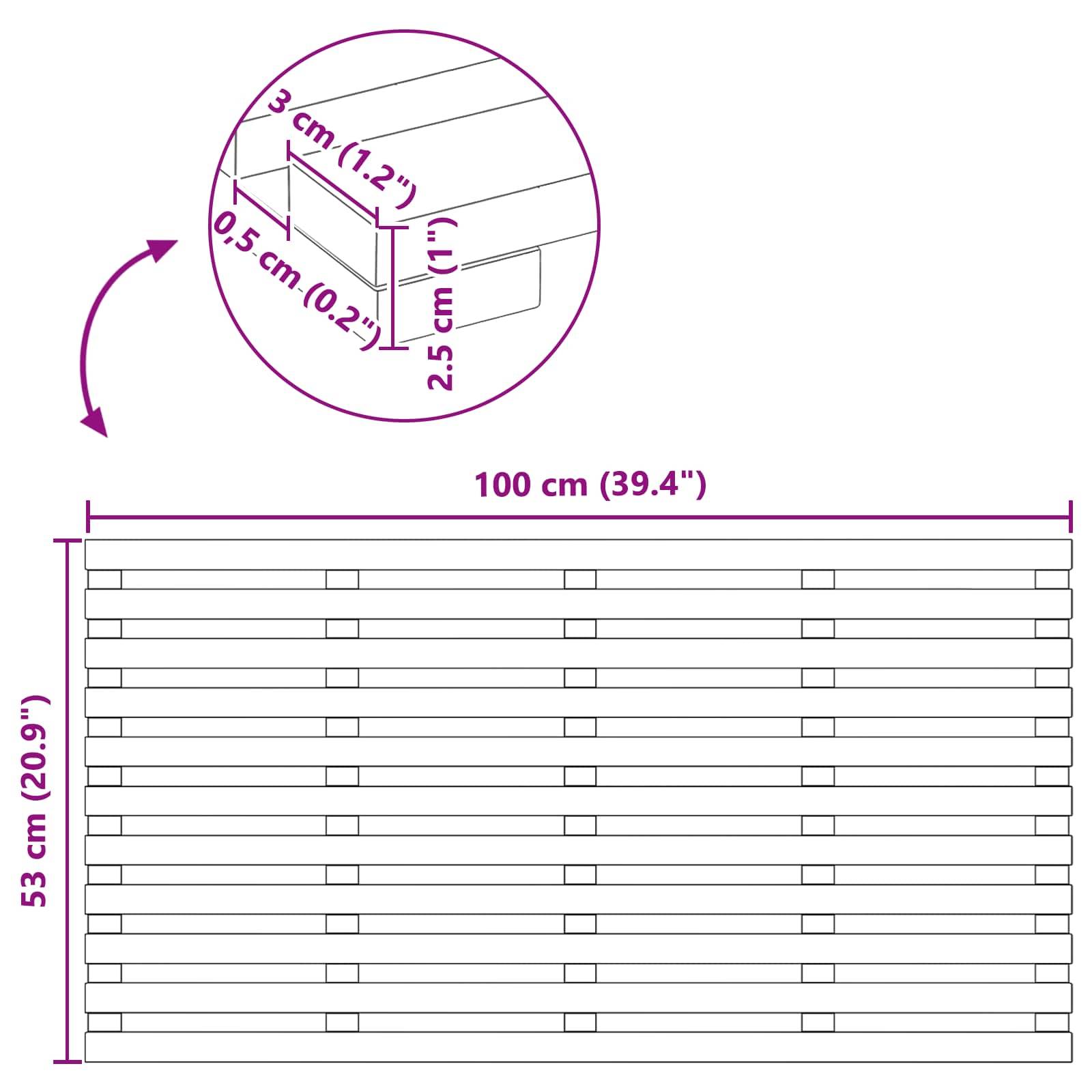 vidaXL Badematte Uni Braun 100 x 53 cm Holz