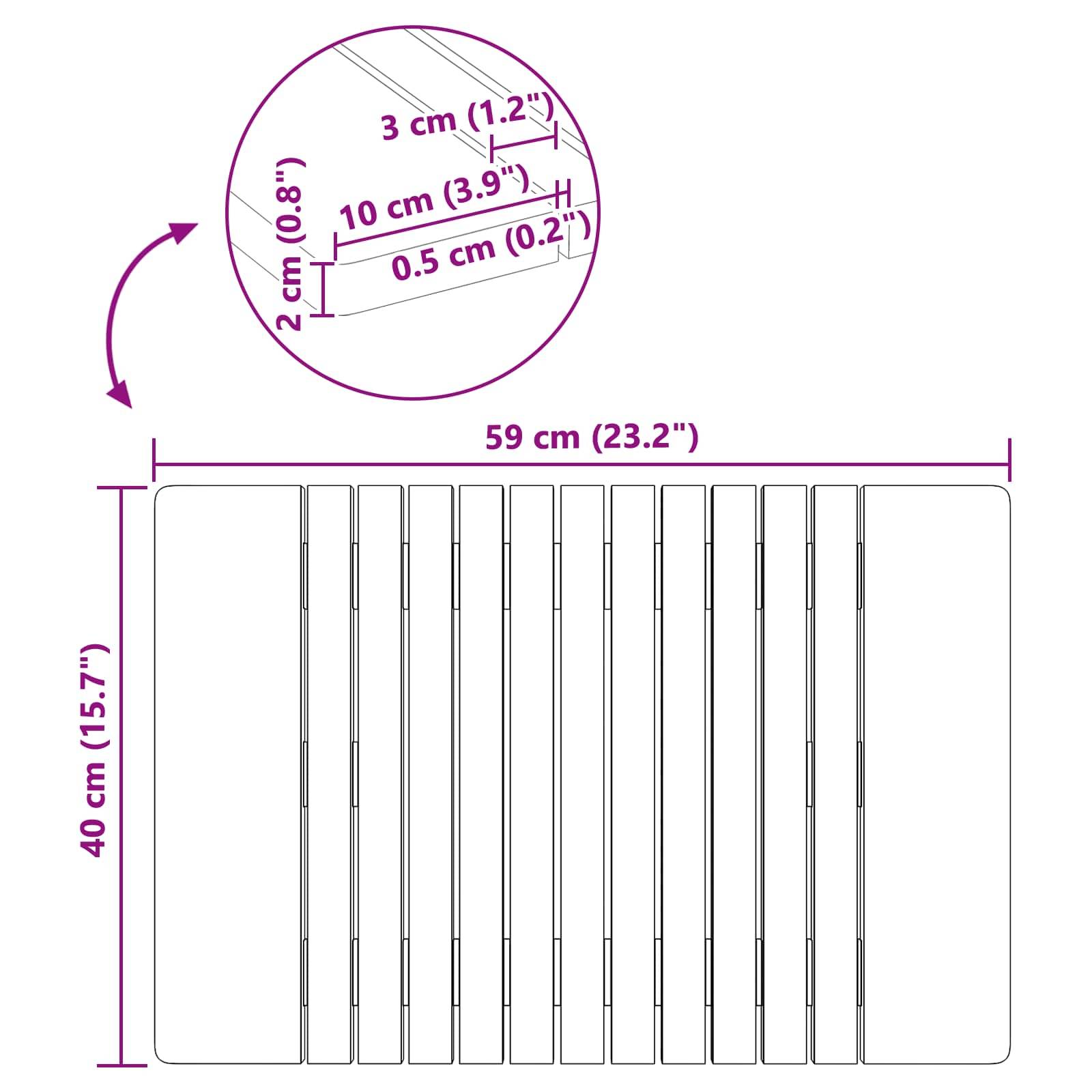 vidaXL Badematte Uni Braun 59 x 40 cm Holz