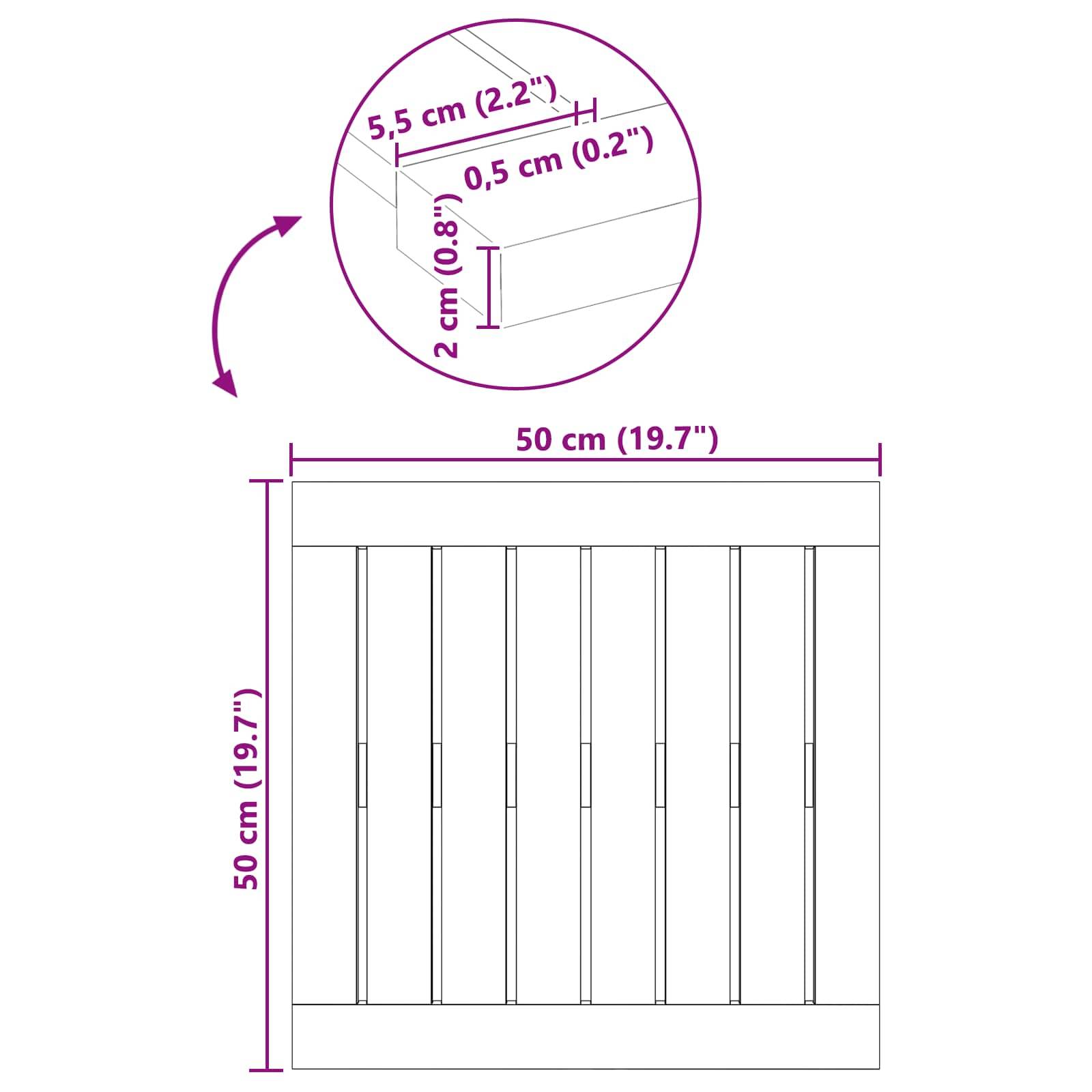 vidaXL Badematte Uni Braun 50 x 50 cm Holz