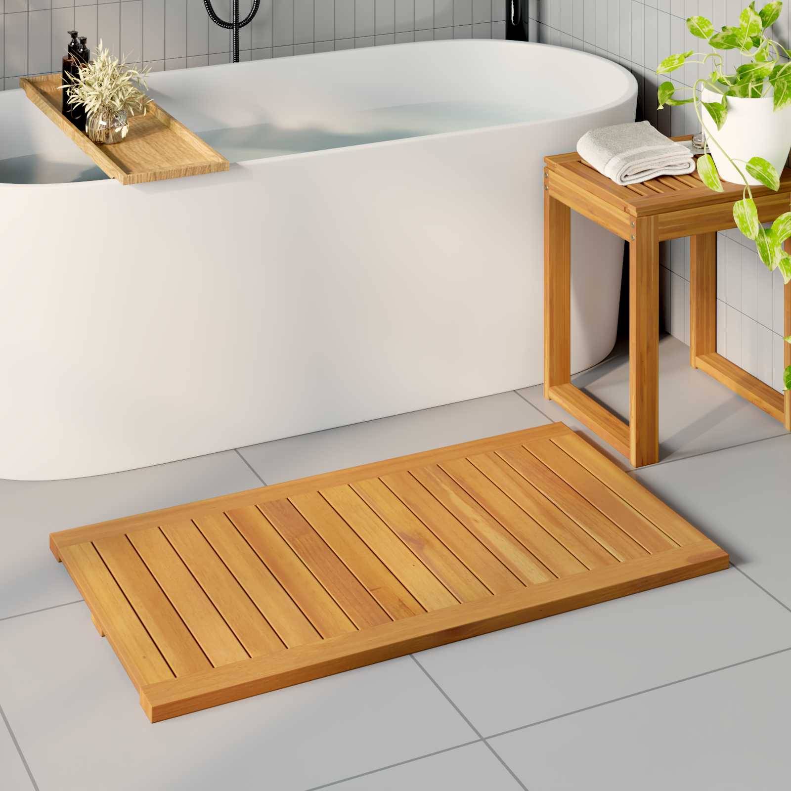 vidaXL Badematte Uni Braun 100 x 55 cm Holz