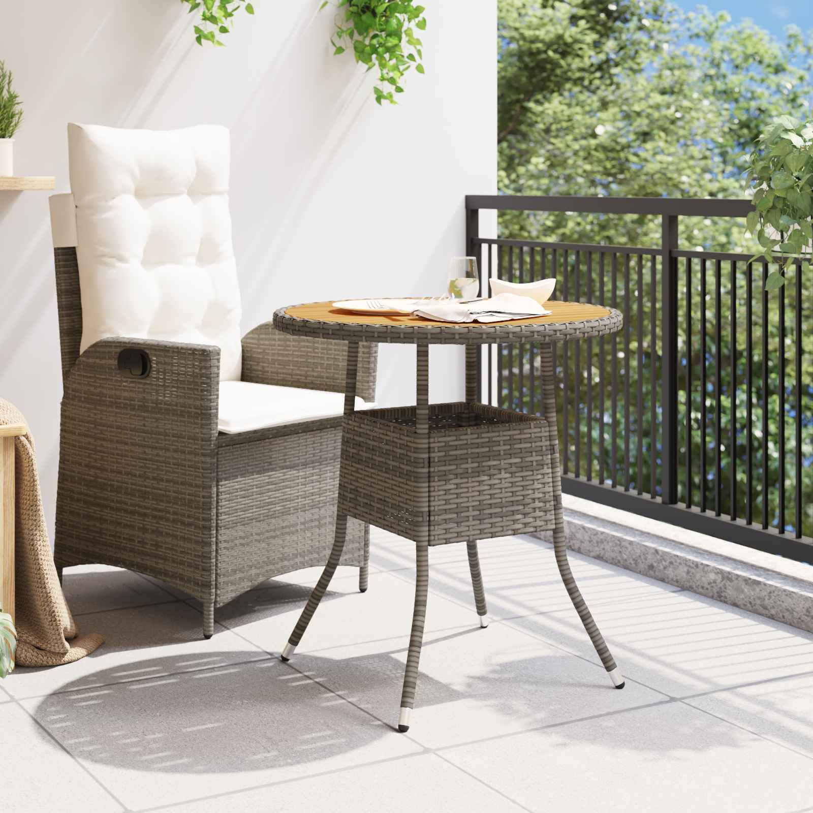 vidaXL Esstisch für das Dinner Grau und Akazie 70 x 70 x 73 cm