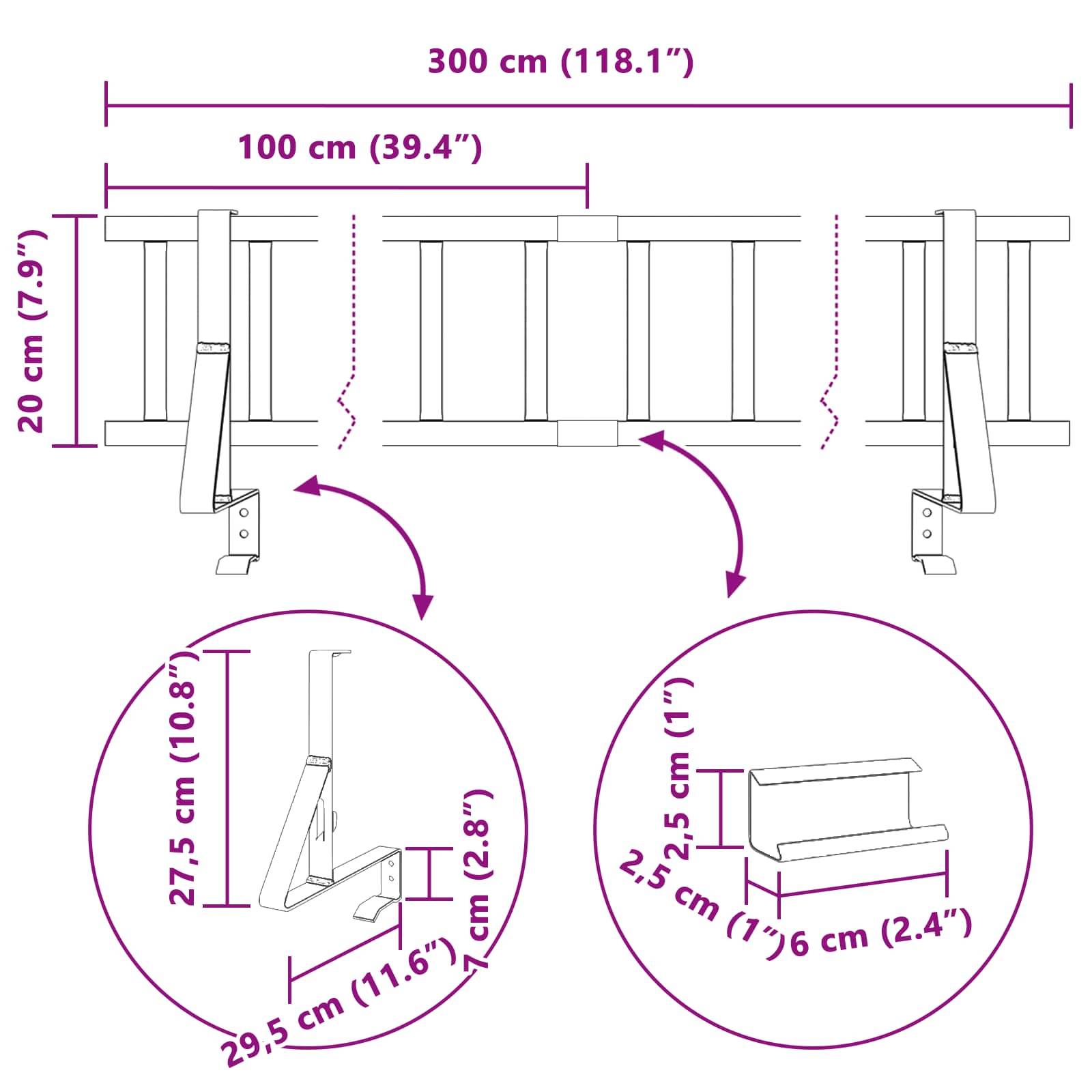 vidaXL Dachschneeschild Schwarz 300 x 29,5 x 34,5 cm Stahl