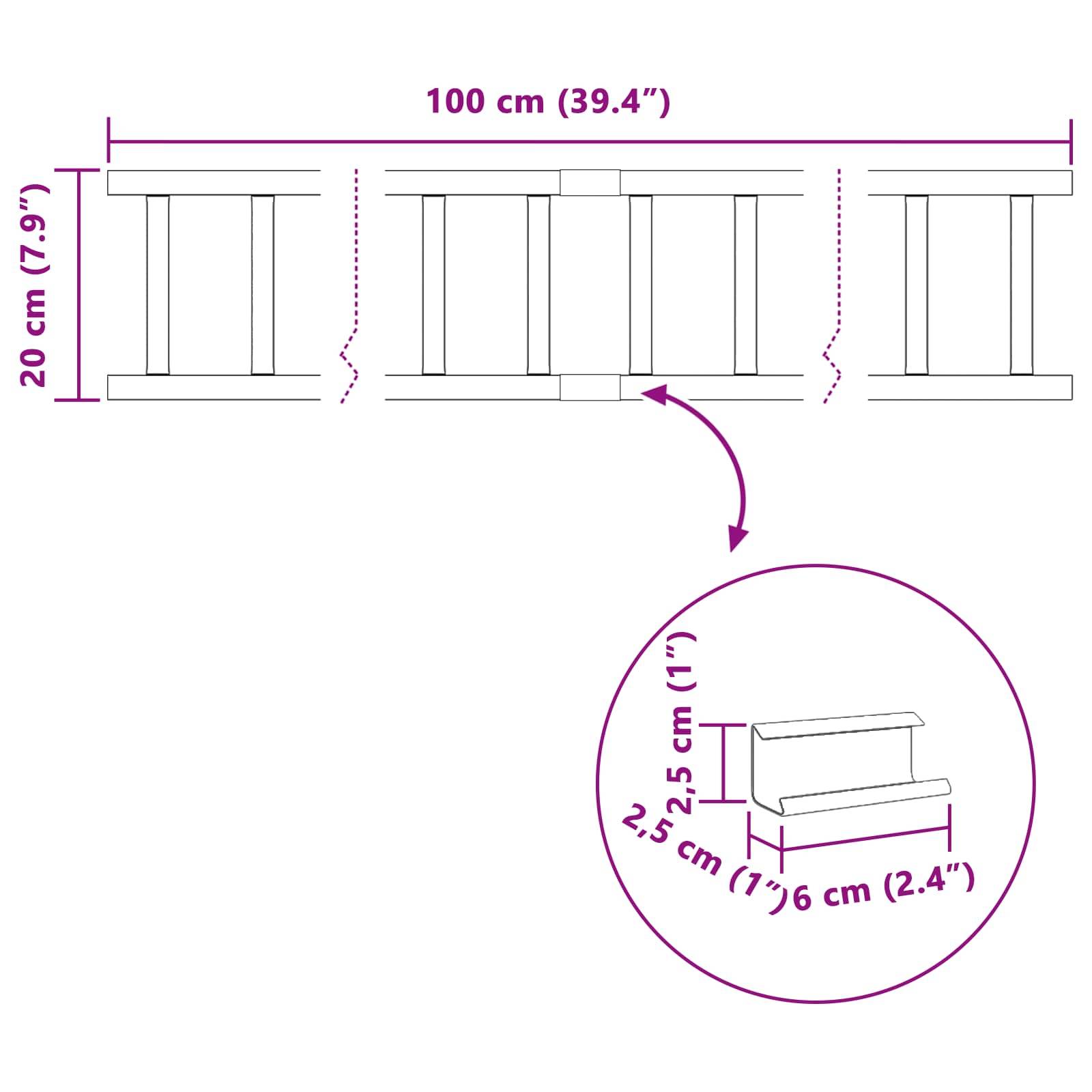 vidaXL Dachschneeschild Schwarz 100 x 2,5 x 20 cm Stahl