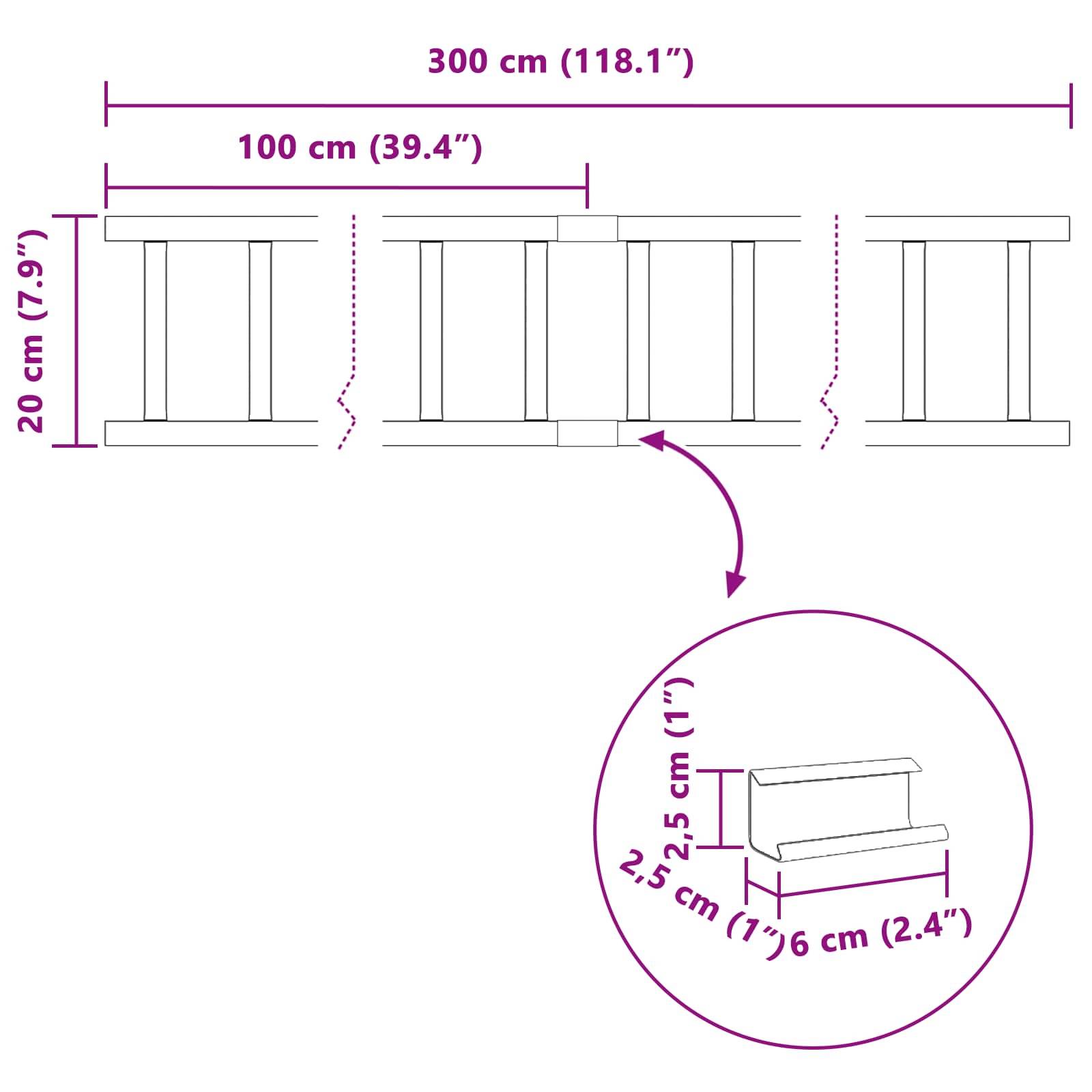 vidaXL Dachschneeschild Schwarz 300 x 2,5 x 20 cm Stahl