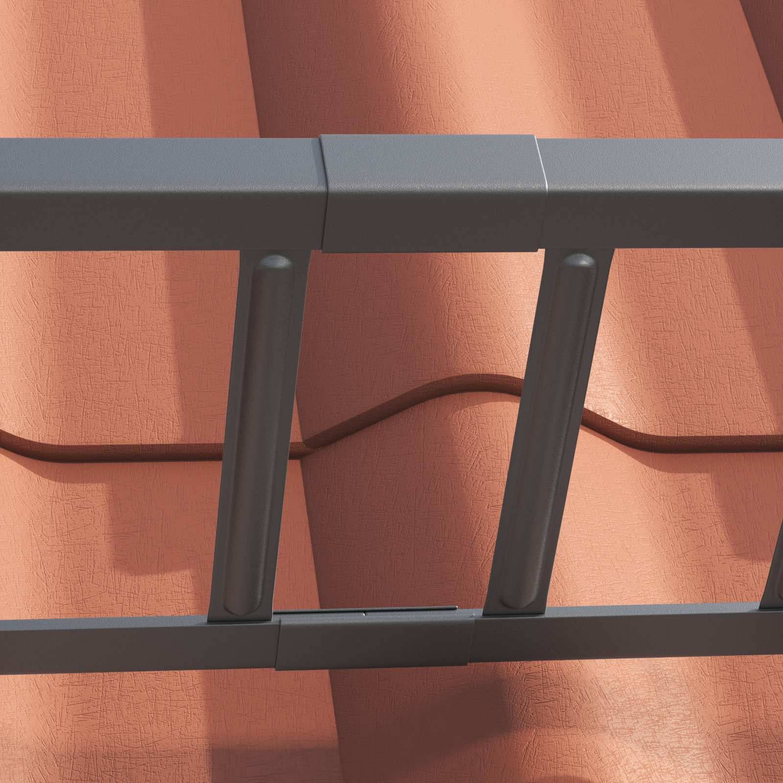 Diagramm mit Abmessungen einer Leiter mit einer Breite von 100 cm, einer Höhe von 20 cm und einer Gesamtlänge von 800 cm. Detaillierte Ansichten umfassen Stufen- und Halterungsmessungen: 29,5 cm Höhe für Halterungen, 2,5 cm Breite für Stufen.