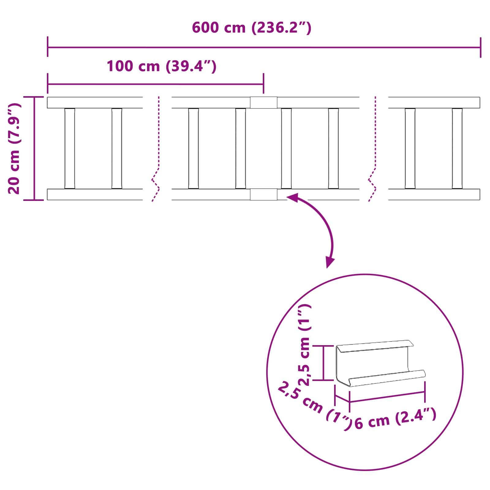 vidaXL Dachschneeschild Schwarz 600 x 2,5 x 20 cm Stahl