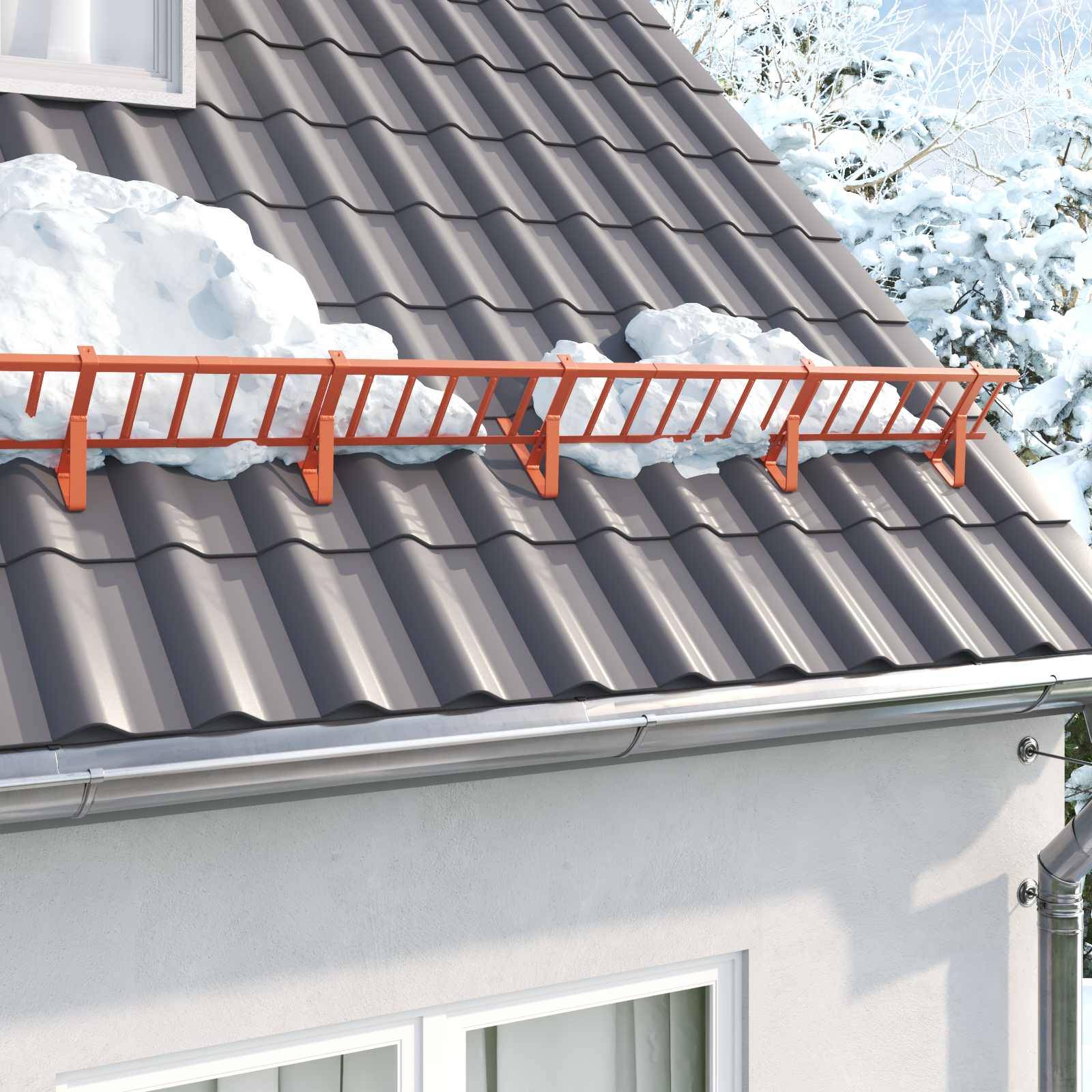 vidaXL Dachschneeschild Rot 300 x 2,5 x 20 cm Stahl