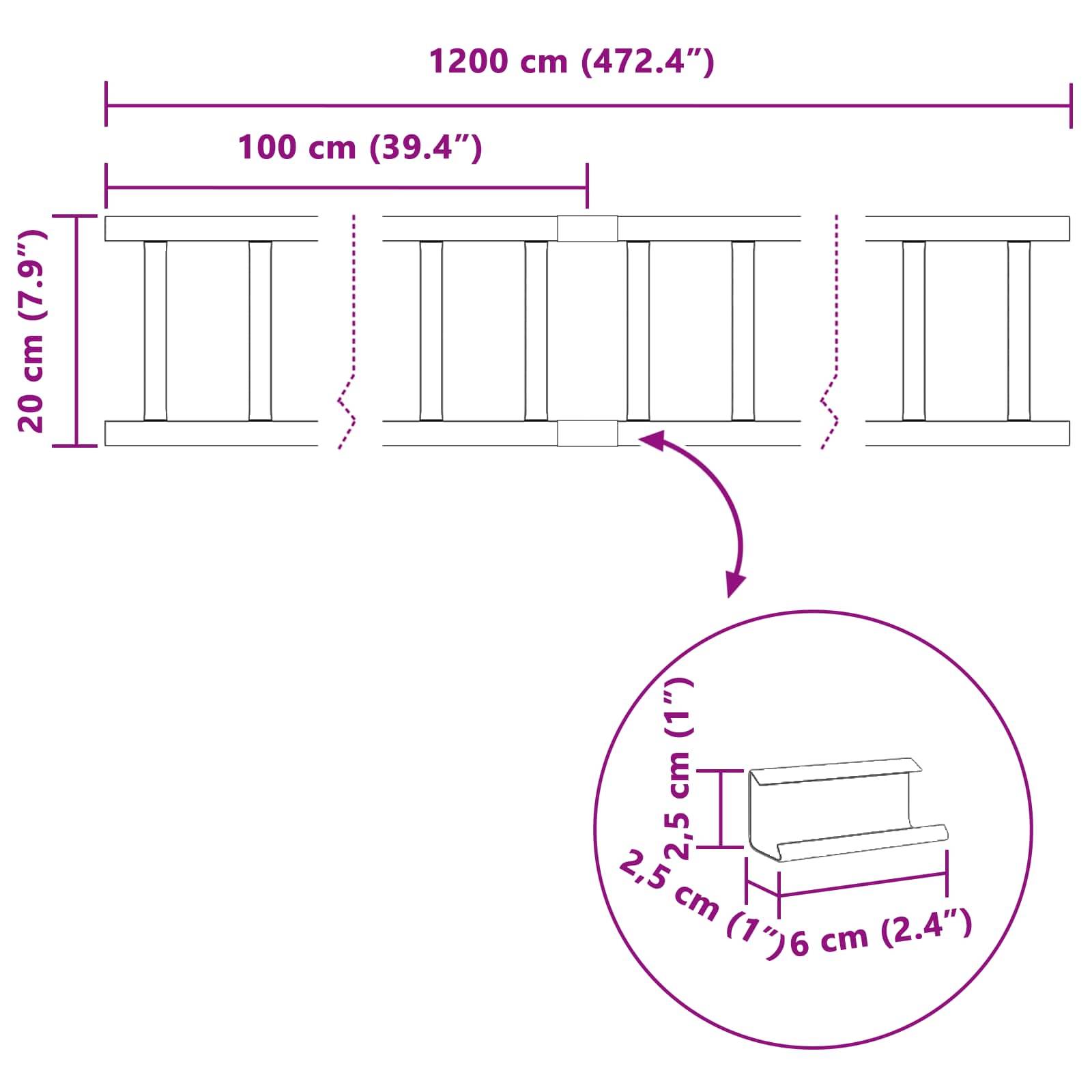 vidaXL Dachschneeschild Anthrazit 1200 x 2,5 x 20 cm Stahl