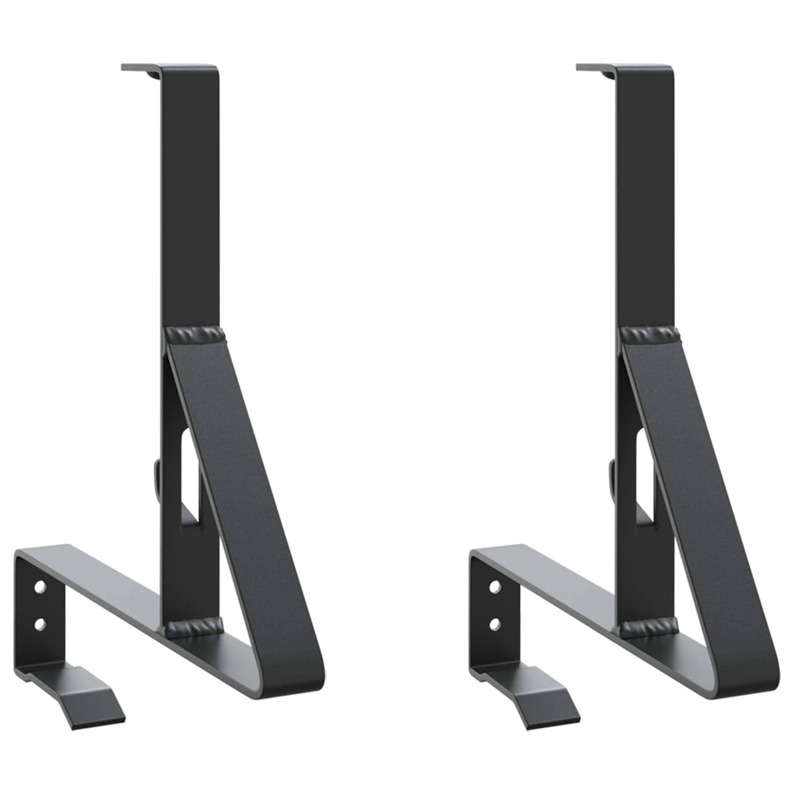 Ein schwarzes Metall-Brennholzregal mit einem stabilen, rechteckigen Rahmen und vertikalen Stäben, das für die Verwendung im Freien konzipiert ist und Holzscheite übersichtlich lagert.