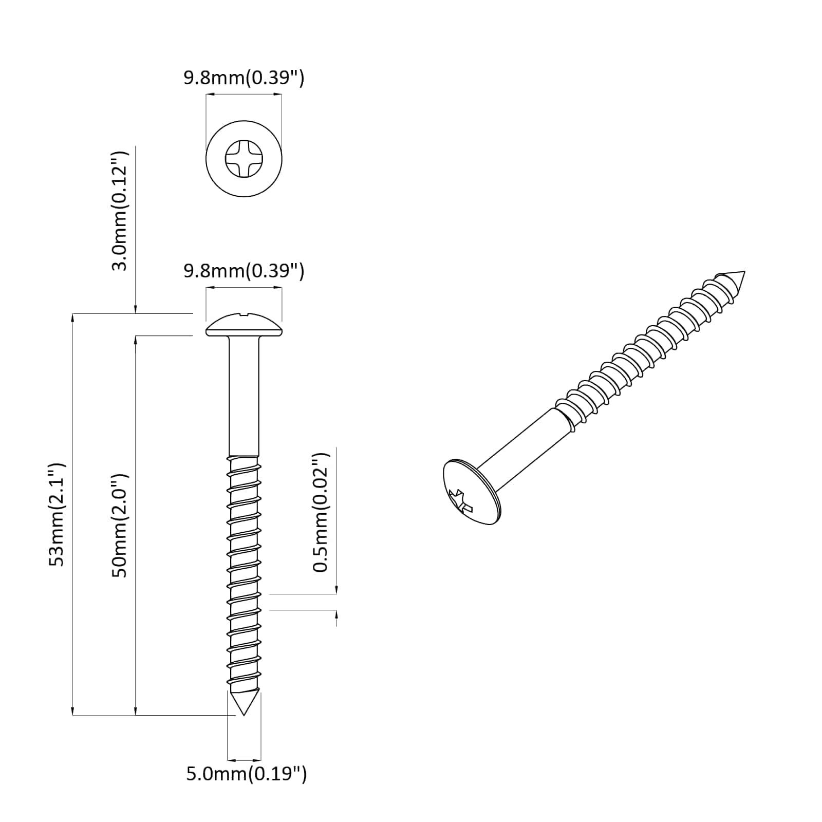 vidaXL Holzschraube 2 pcs Silber 9,8 x 53 mm Stahl