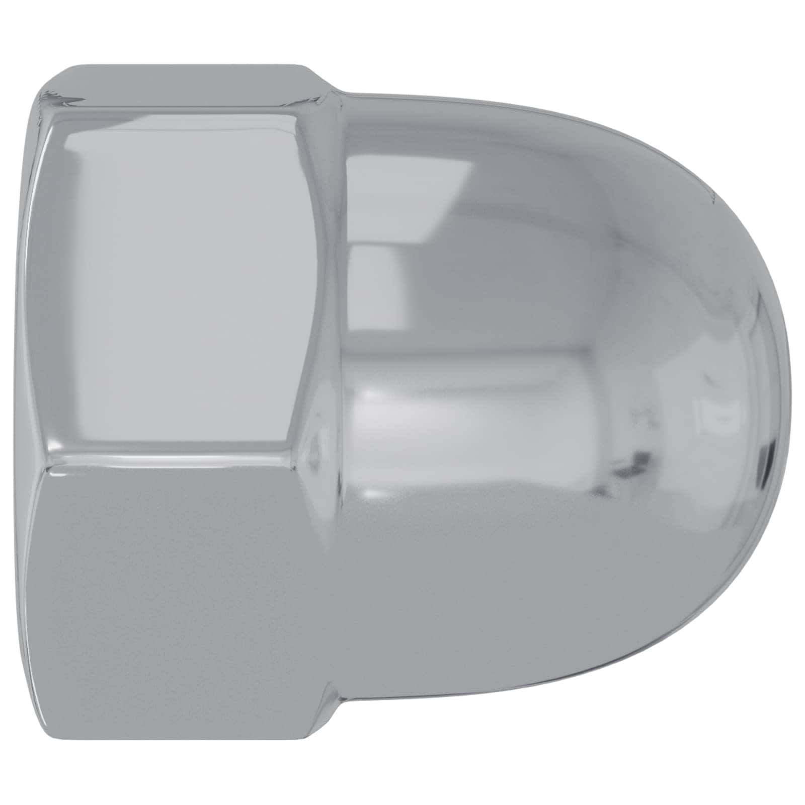 Eine verchromte sechskantförmige Hutmutter mit gerundeter Oberseite, verwendet zum Abdecken und Schutz von Gewindestiftenenden.