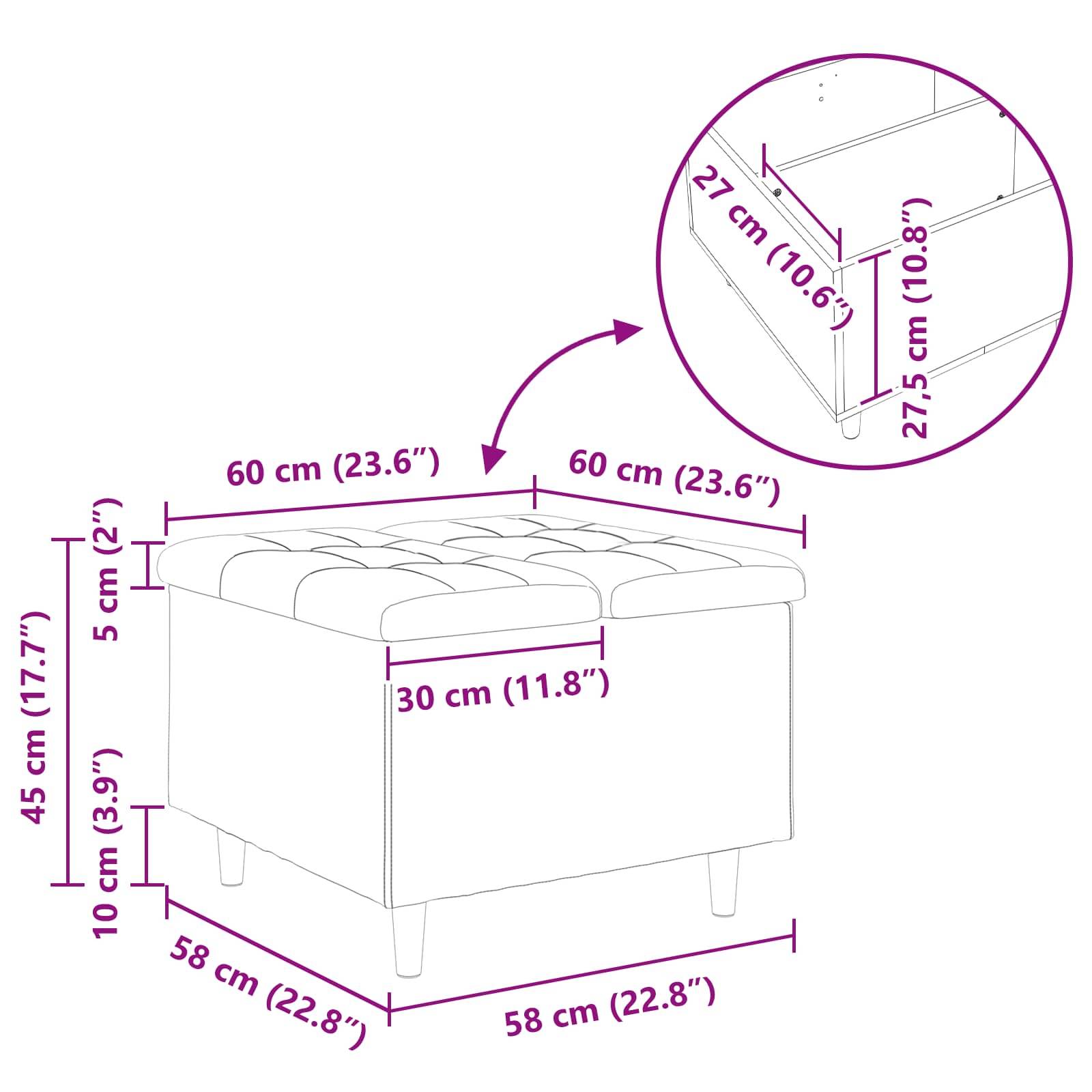 vidaXL Aufbewahrungsottomane Dunkelgrau 60 x 60 x 45 cm Samt