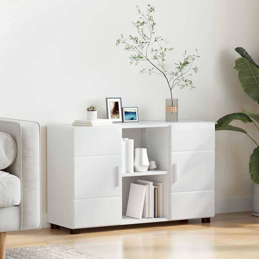 vidaXL Sideboard mit Regal FLORIN Hochglanz Weiß 88,5 x 30,5 x 55,5 cm