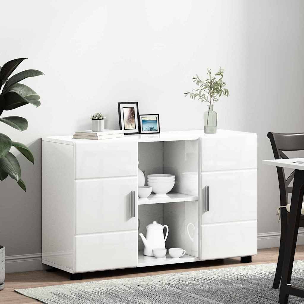vidaXL Sideboard mit Regal FLORIN Hochglanz Weiß 88,5 x 30,5 x 55,5 cm