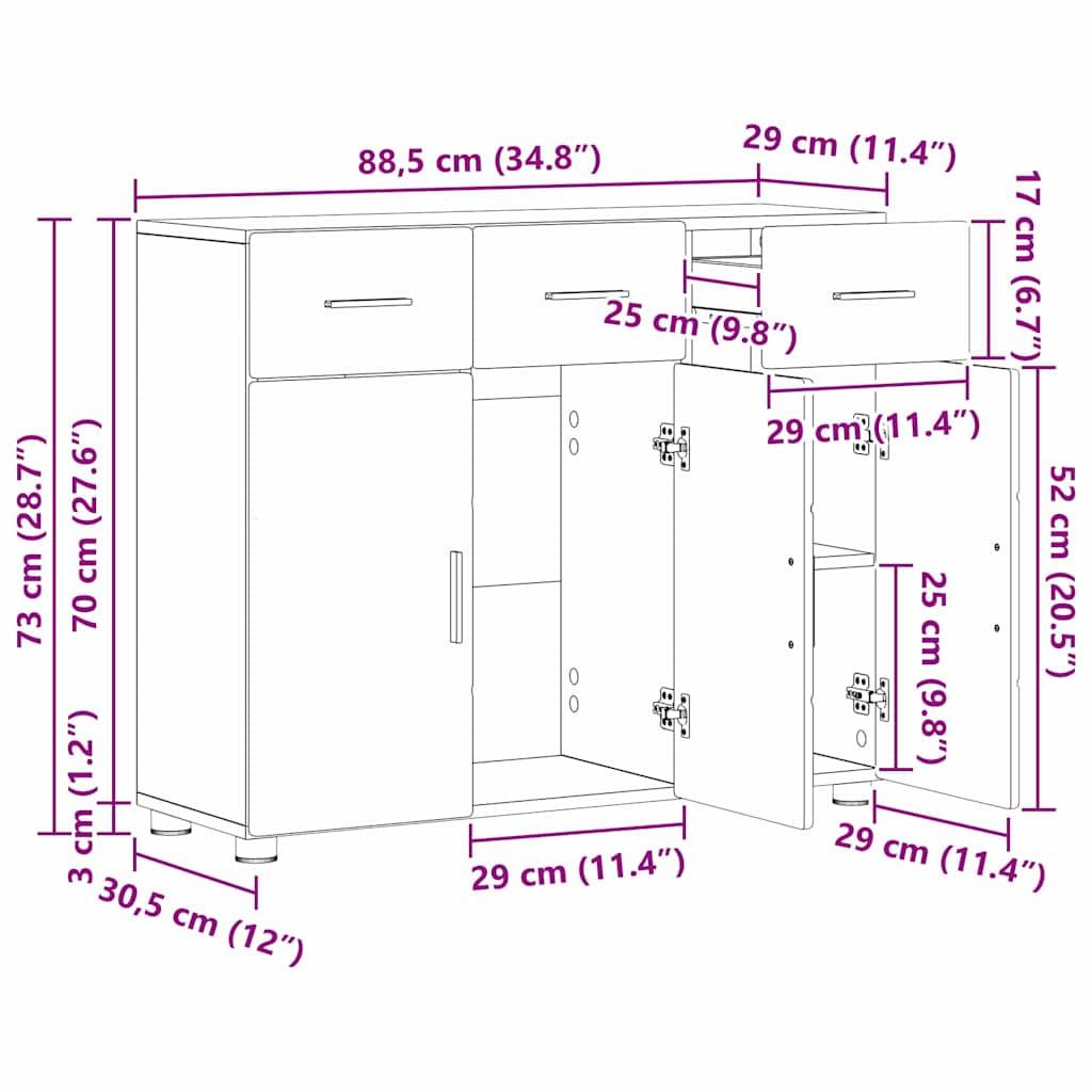vidaXL Sideboard mit Regal FLORIN Artisan-Eiche 88,5 x 30,5 x 73 cm